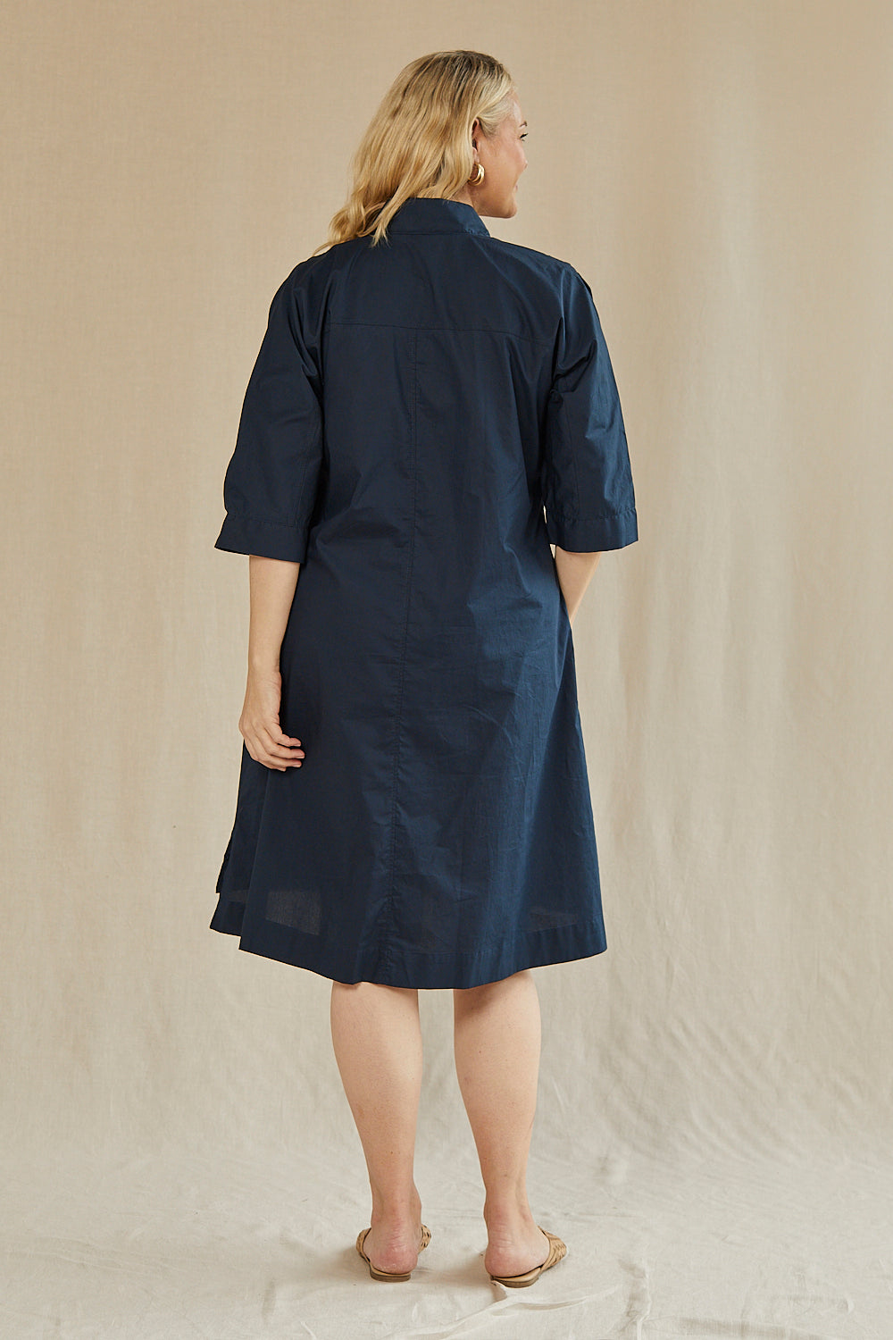 Finley Poplin Short Kaftan Dress in Navy