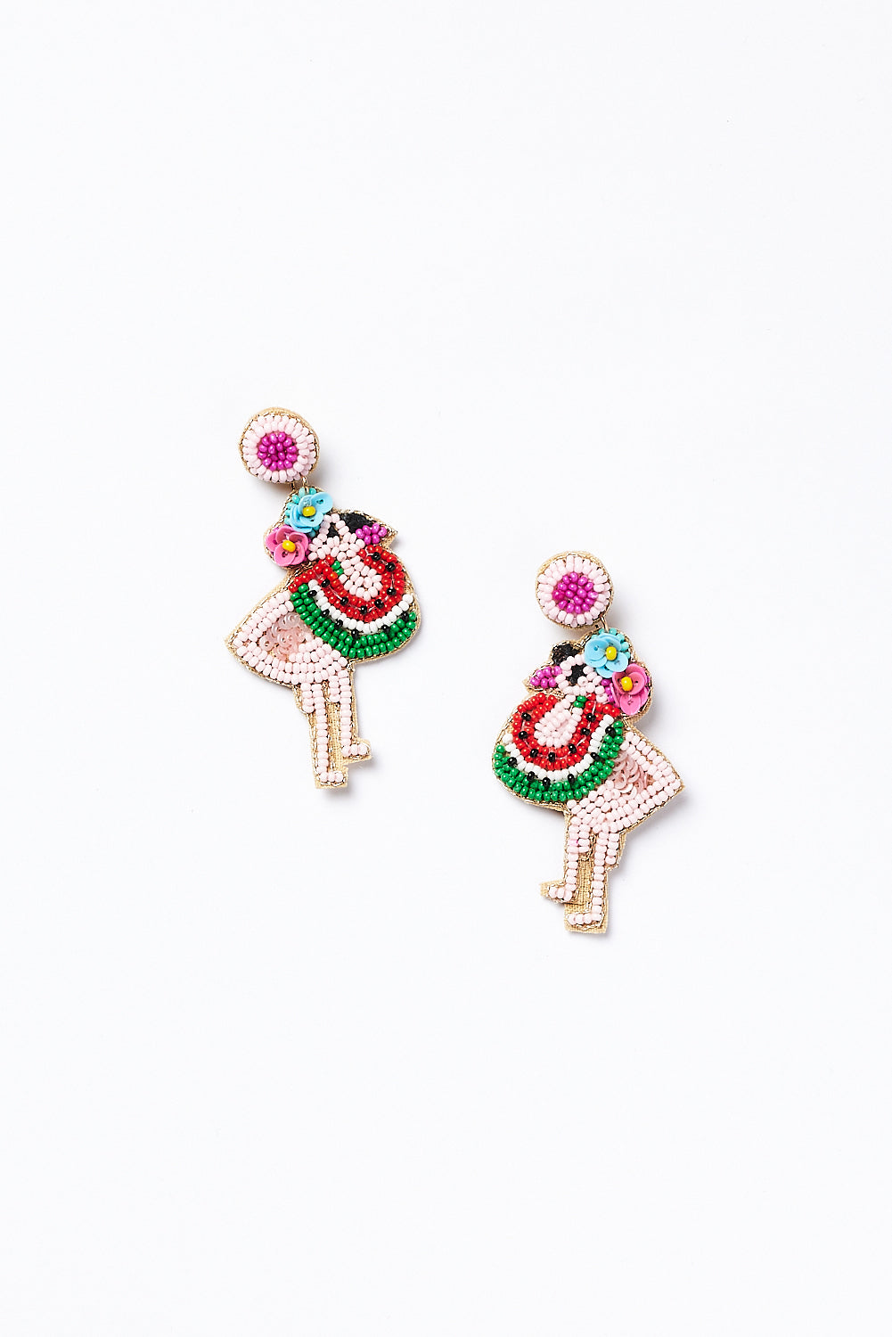 Flamingo Beaded Earrings in Pink