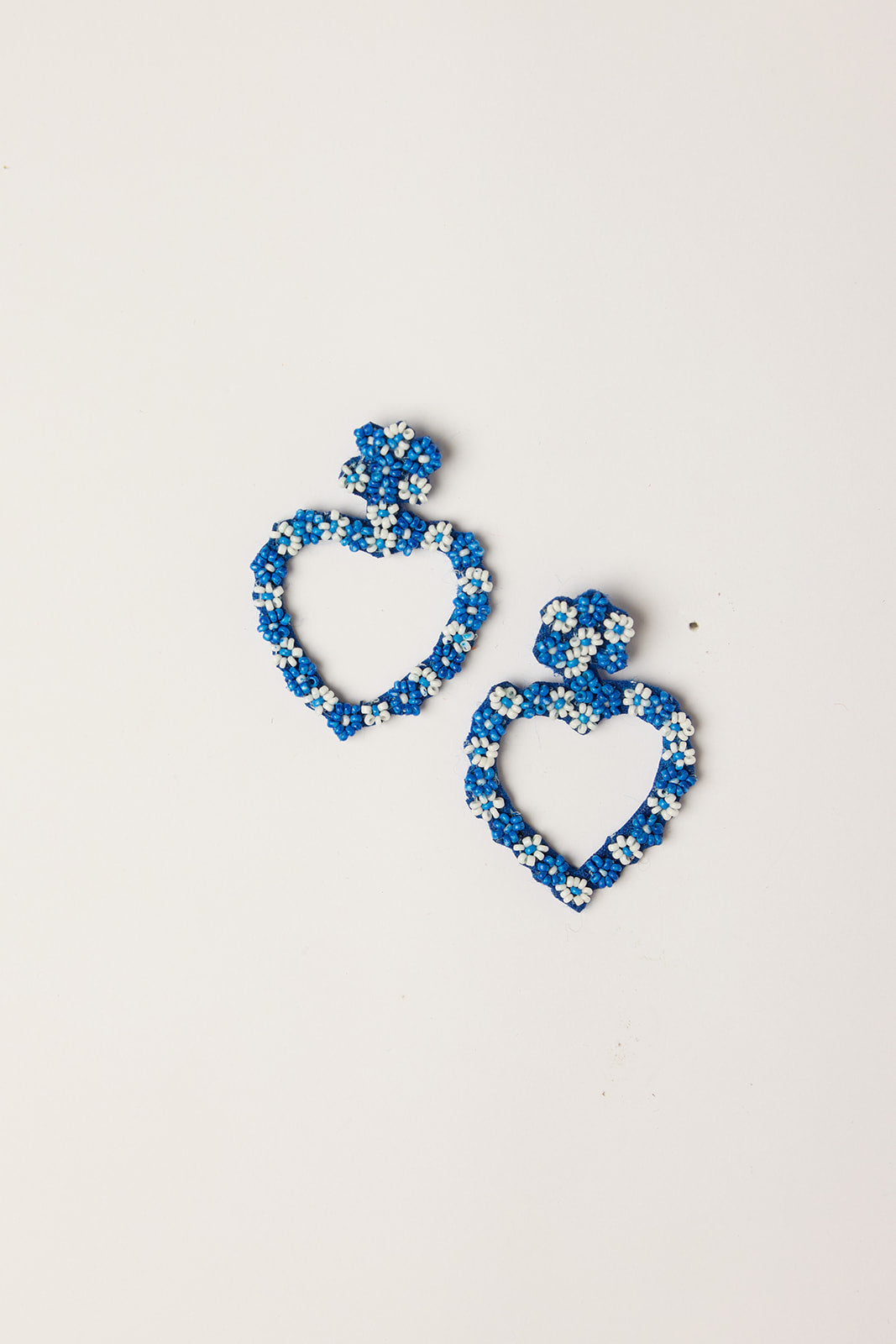 Flower Heart Beaded Earrings in Blue