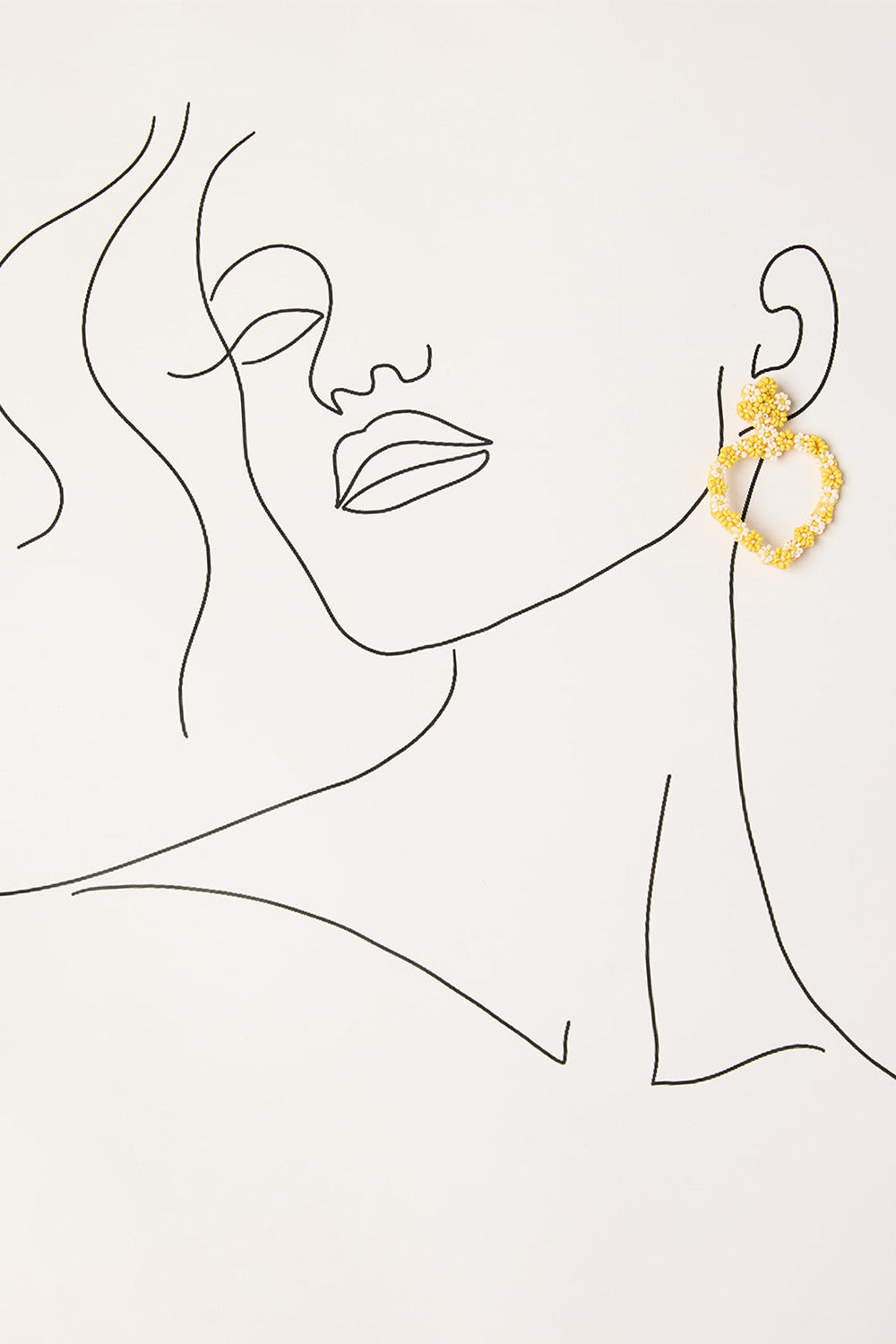 Flower Heart Beaded Earrings in Light Yellow