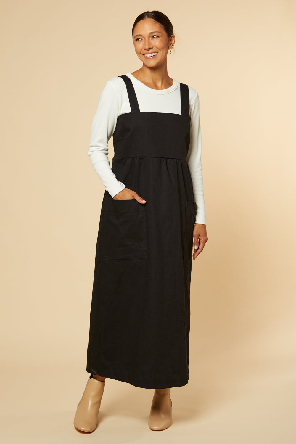 Francesca Denim Pinafore Dress in Black