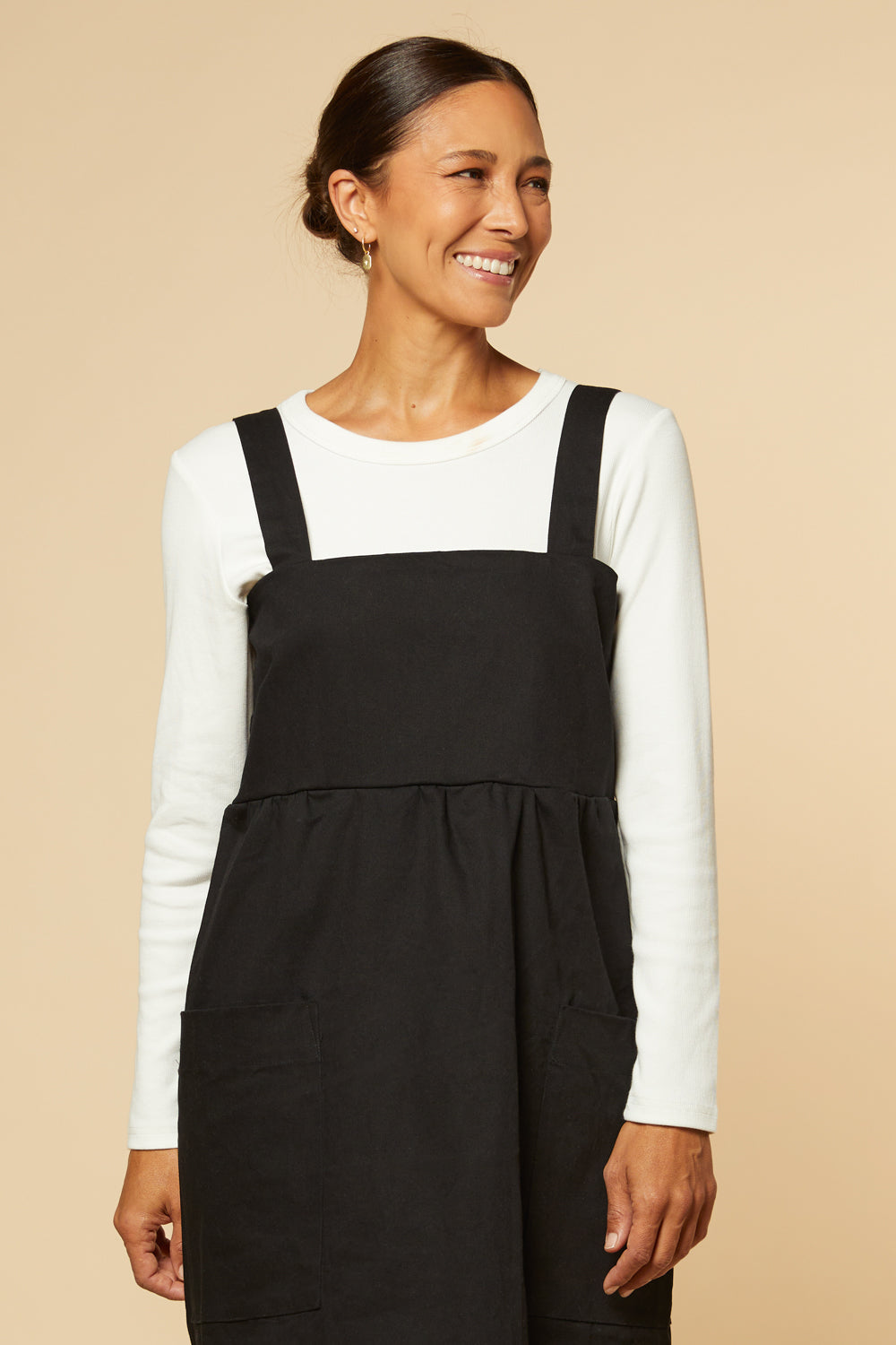 Francesca Denim Pinafore Dress in Black