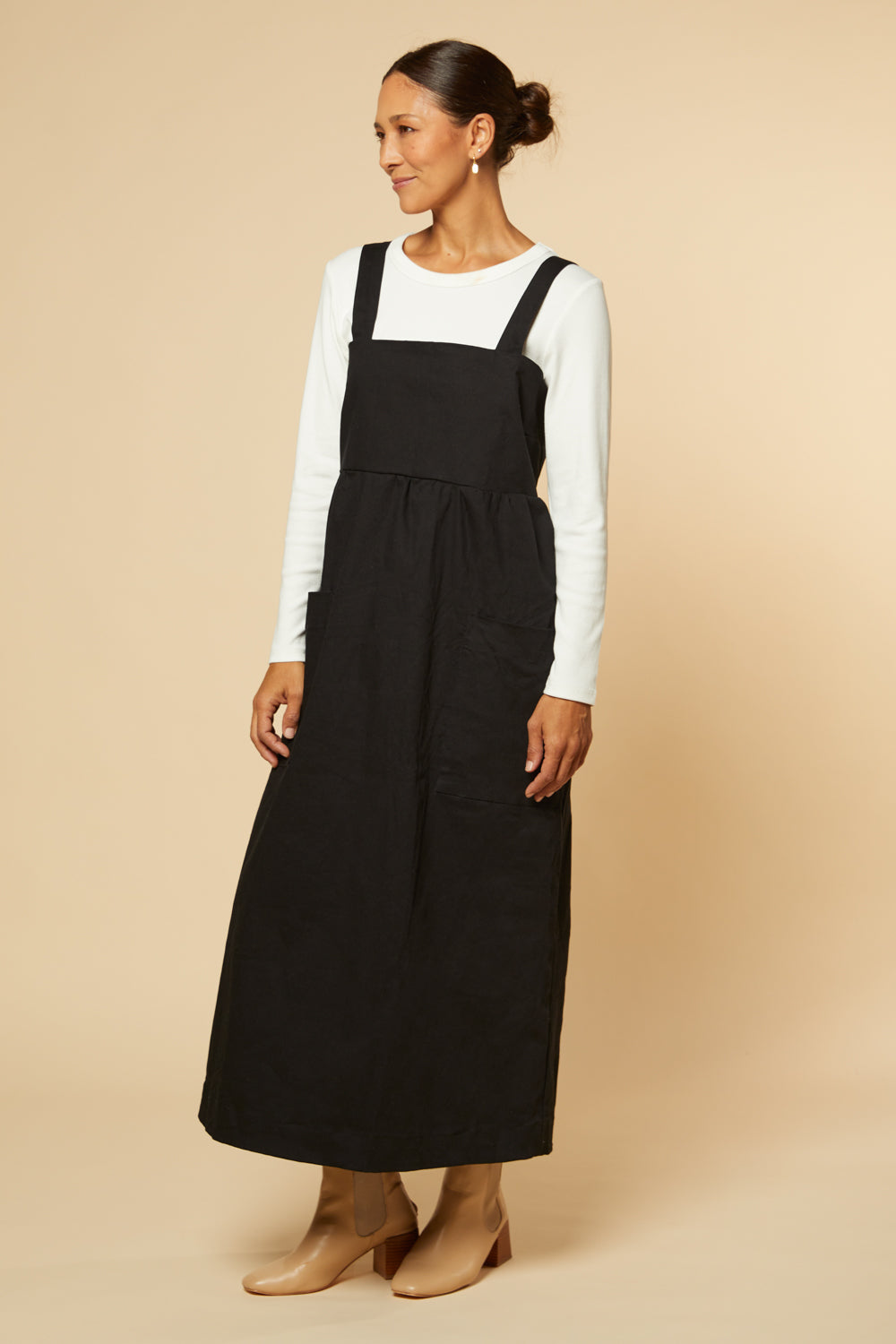 Francesca Denim Pinafore Dress in Black