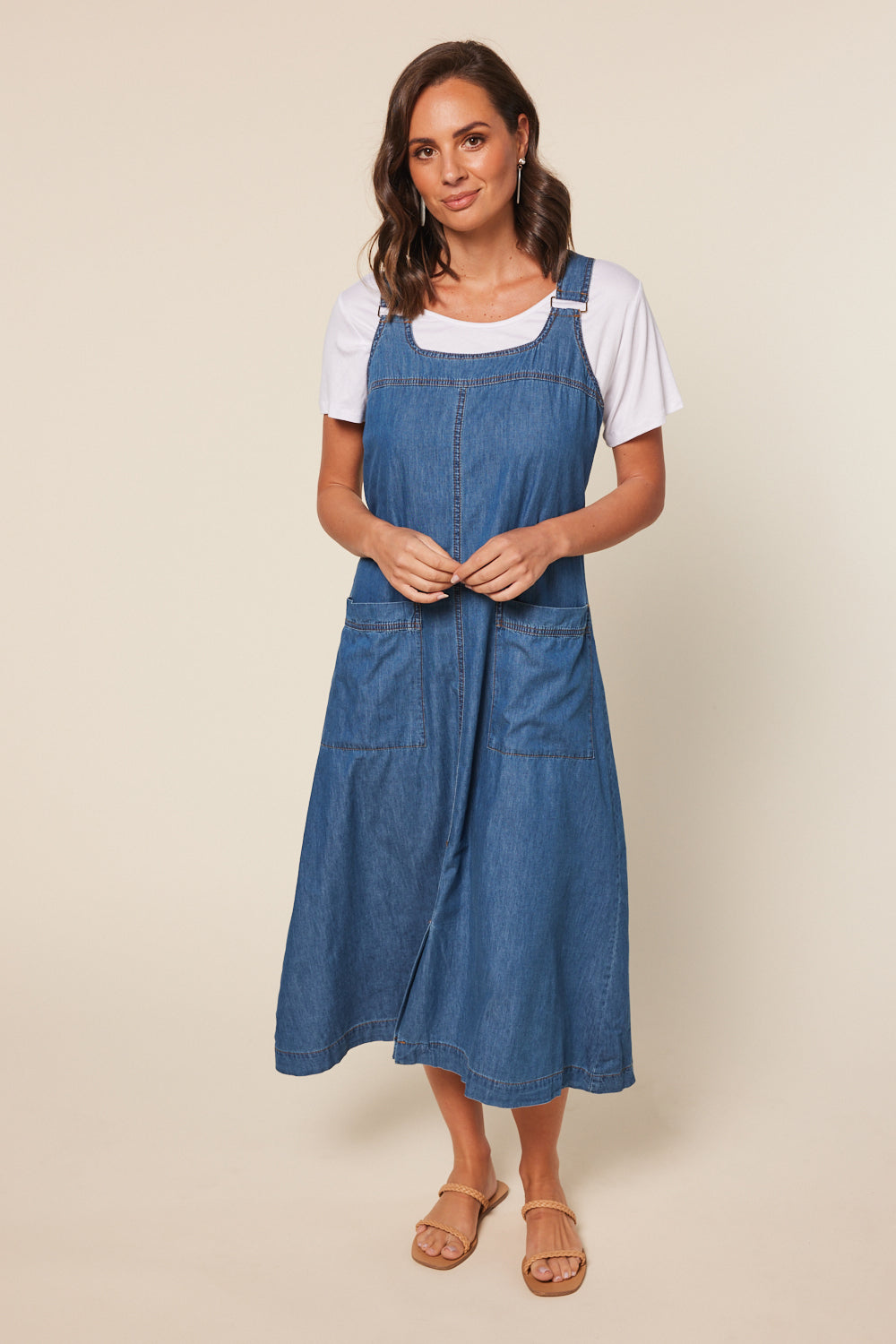 Francesca Pinafore Chambray Dress in Mid Wash