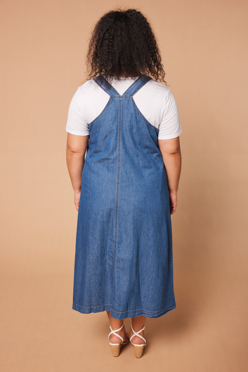 Francesca Pinafore Chambray Dress in Mid Wash