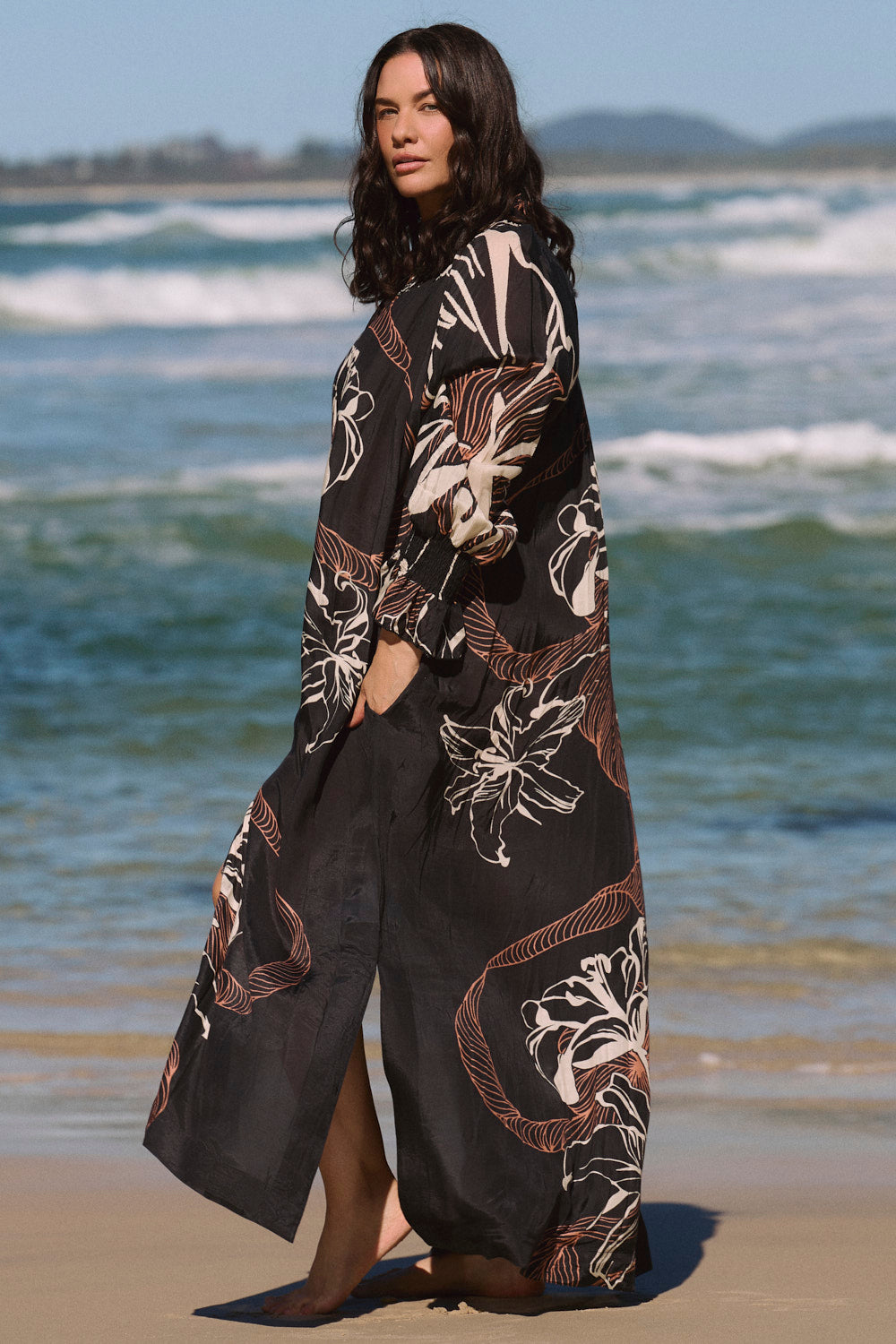 Gianna Shirred Dress in Floral Terrain