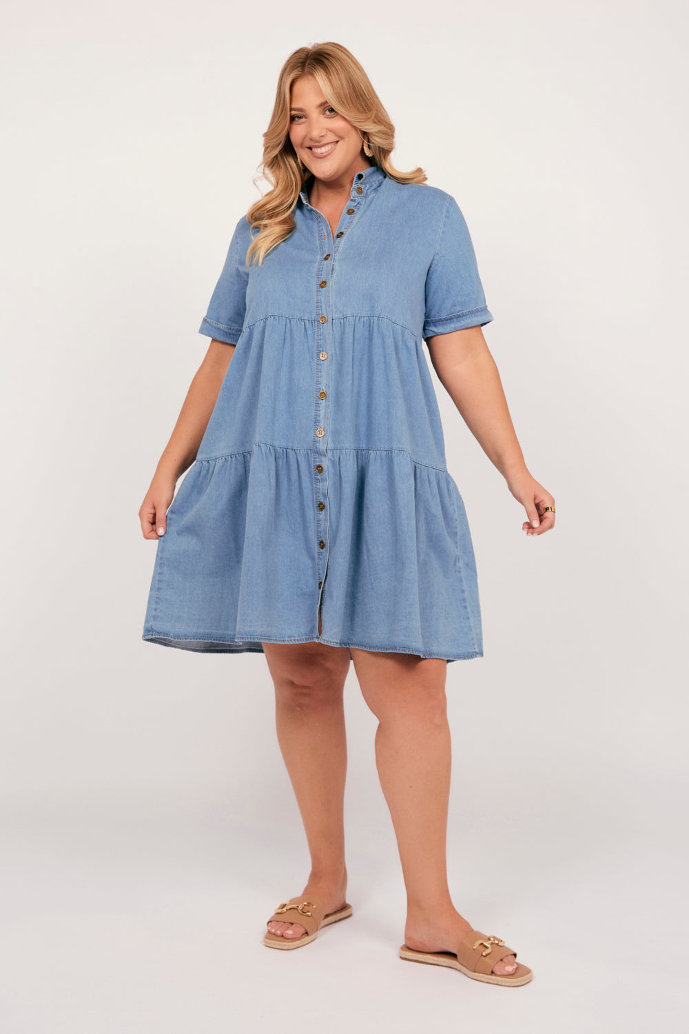 Ginette Chambray Dress in Light Wash