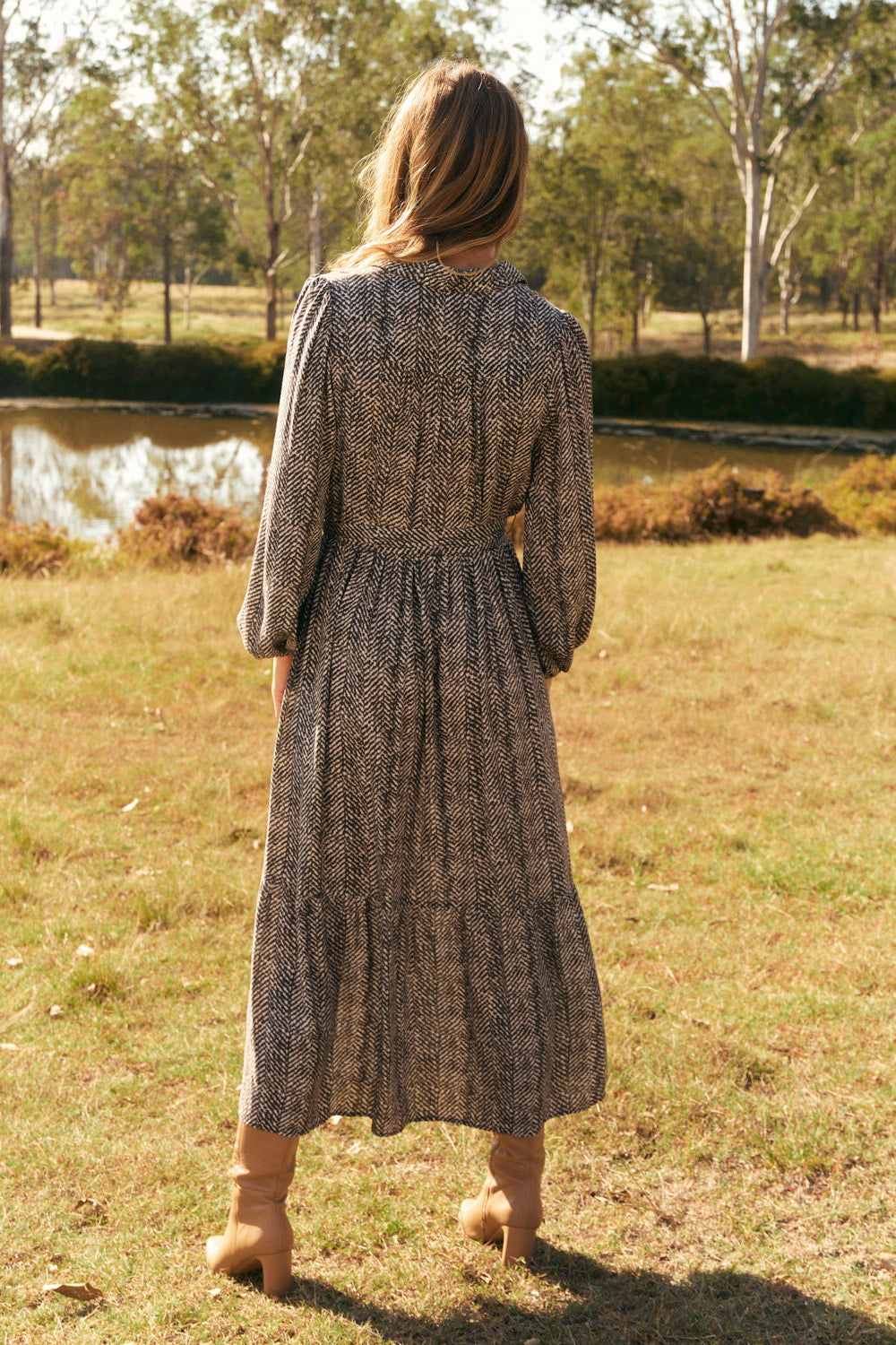 Ginette Collared Dress in Herringbone