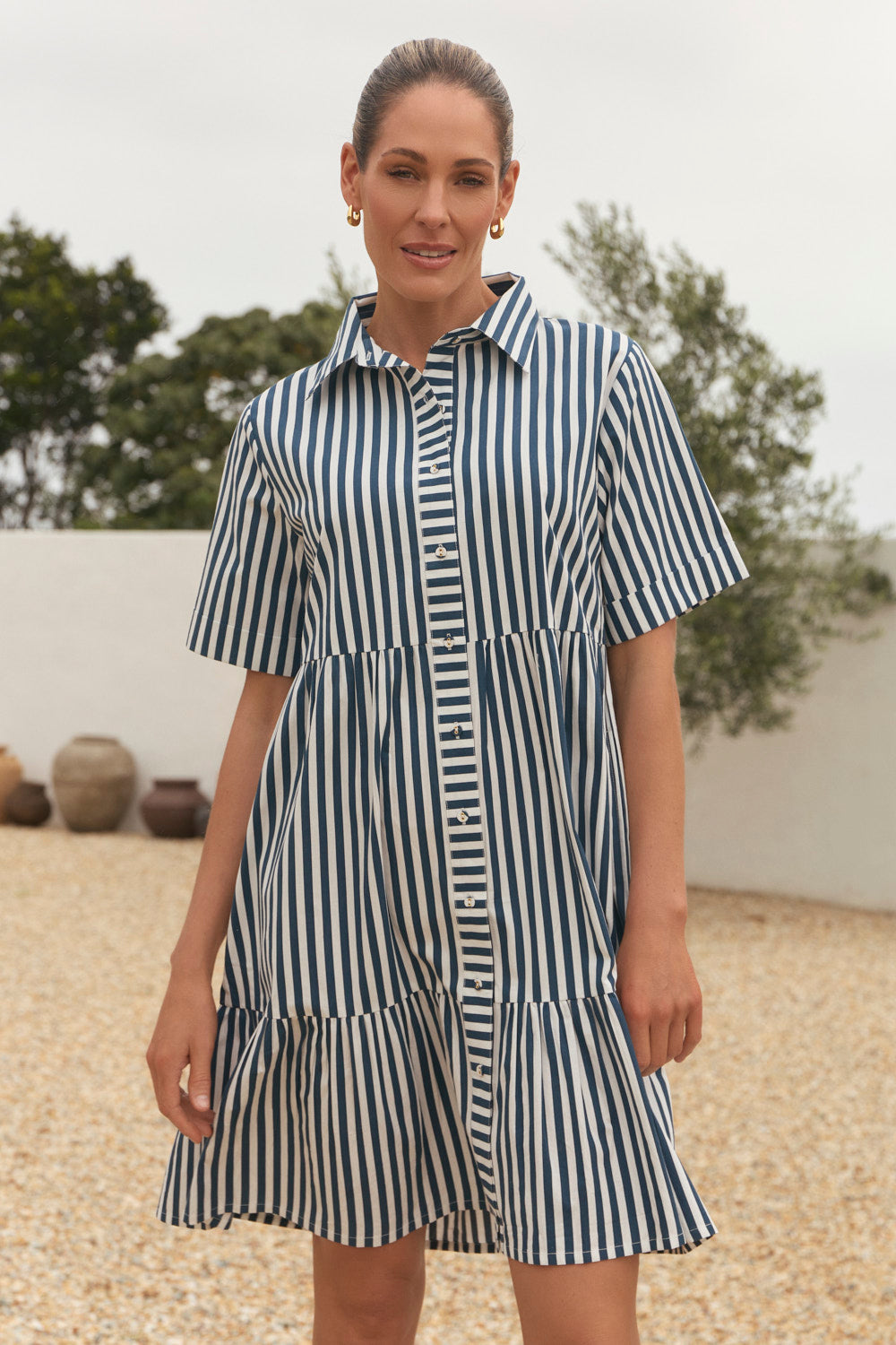 Ginette Short Dress in Navy Stripe