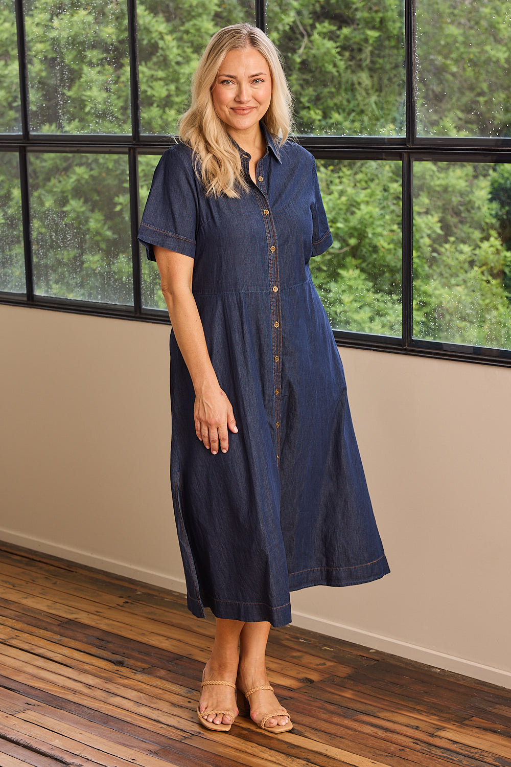 Gracie Chambray Dress in Dark Wash