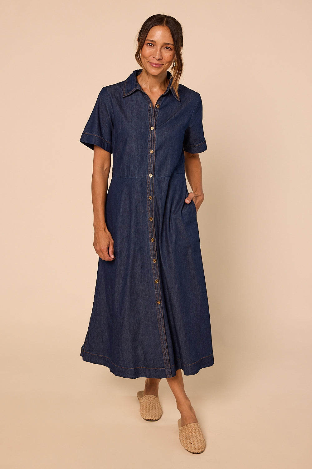 Gracie Chambray Dress in Dark Wash