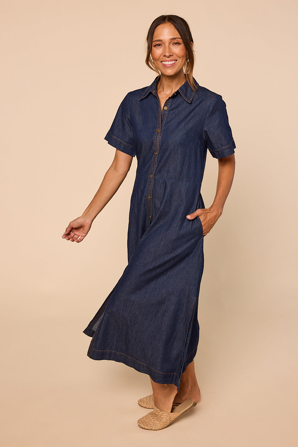 Gracie Chambray Dress in Dark Wash