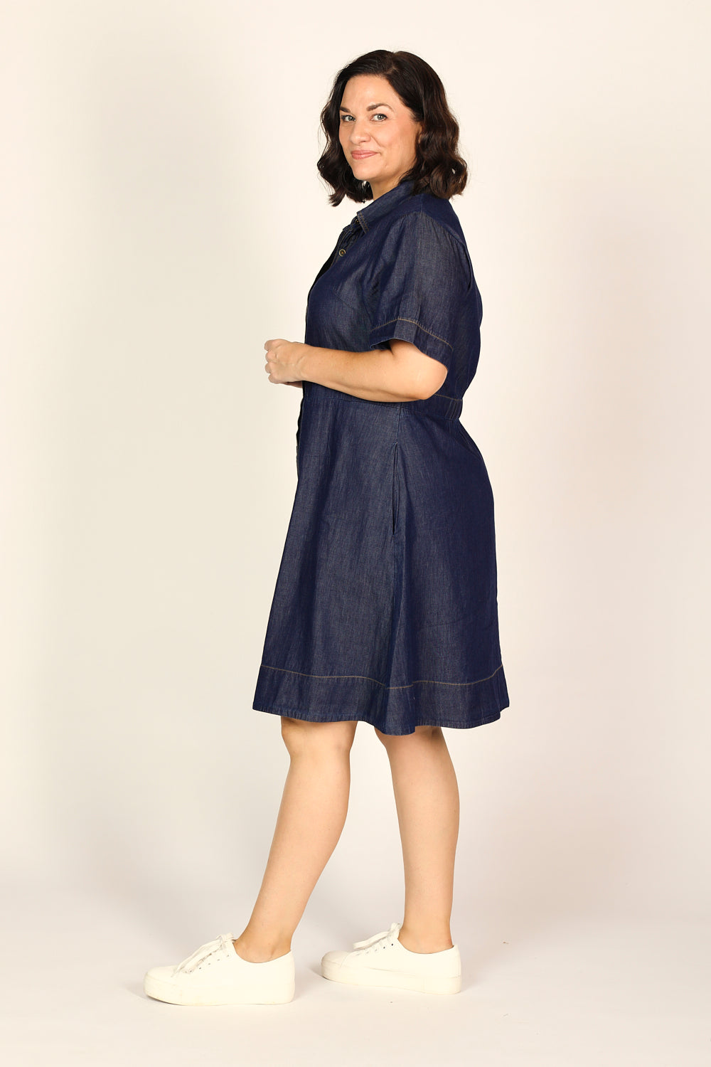 Gracie Chambray Short Dress in Dark Wash