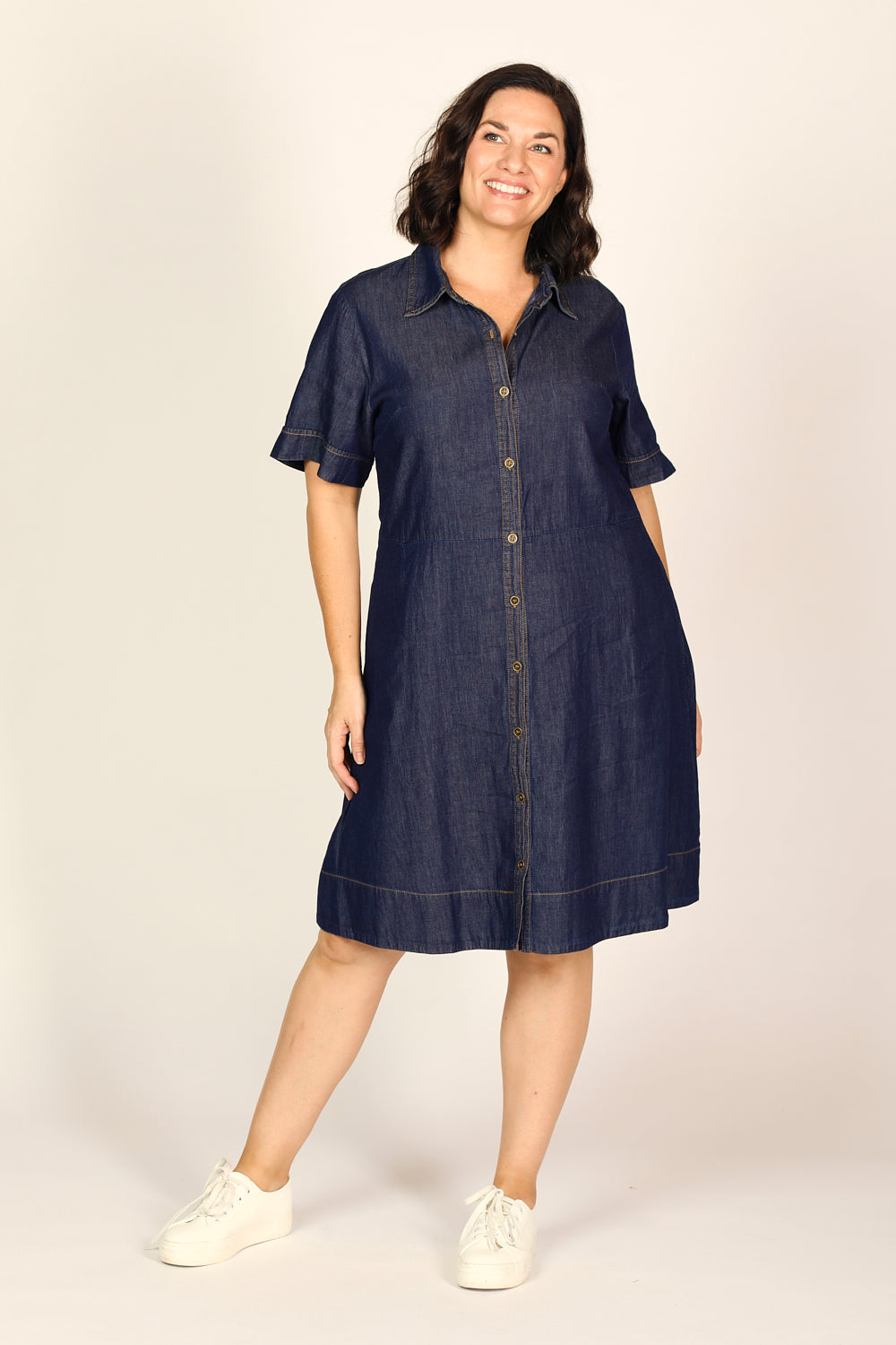 Gracie Chambray Short Dress in Dark Wash