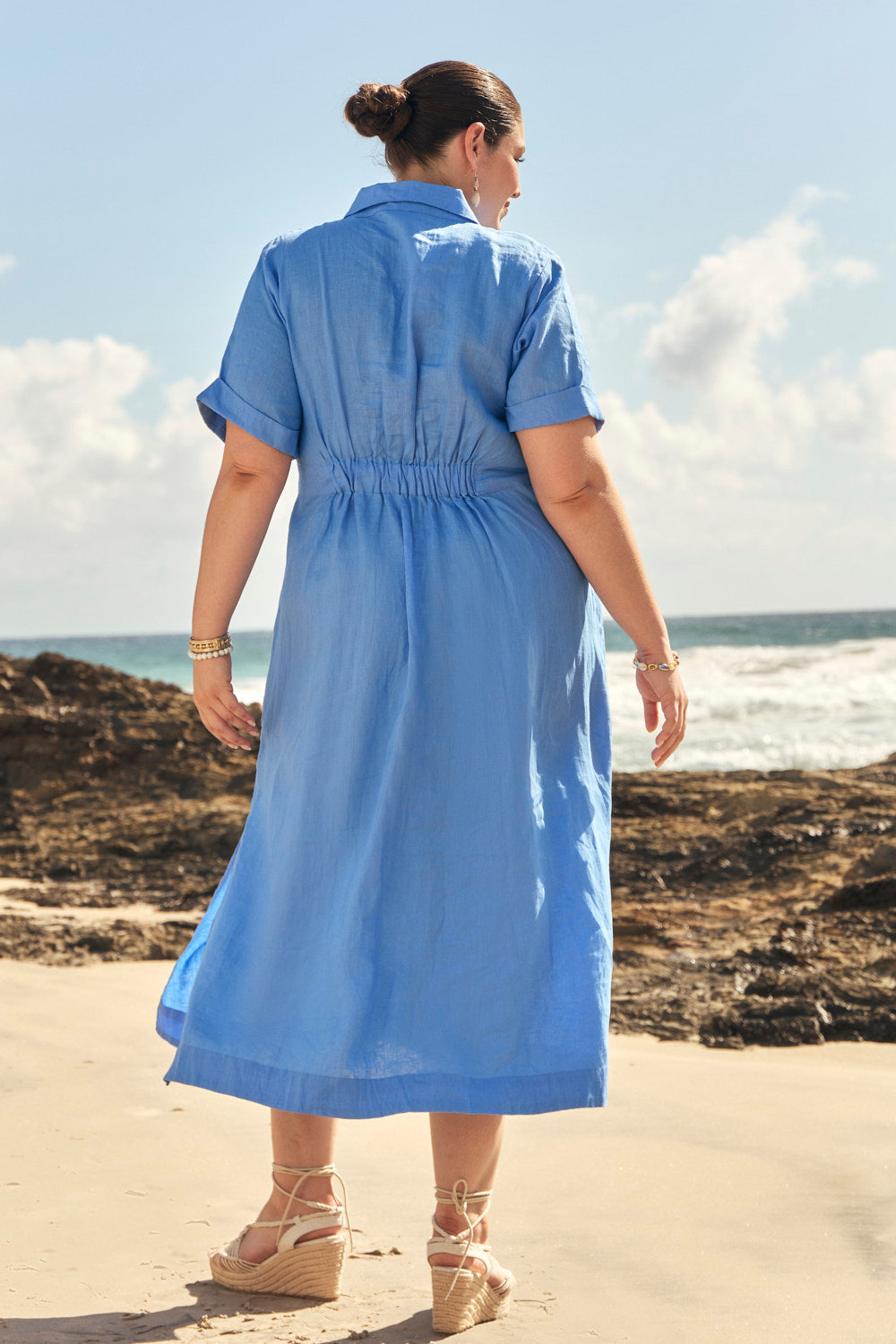 Gracie Linen Shirt Dress in Sky Blue