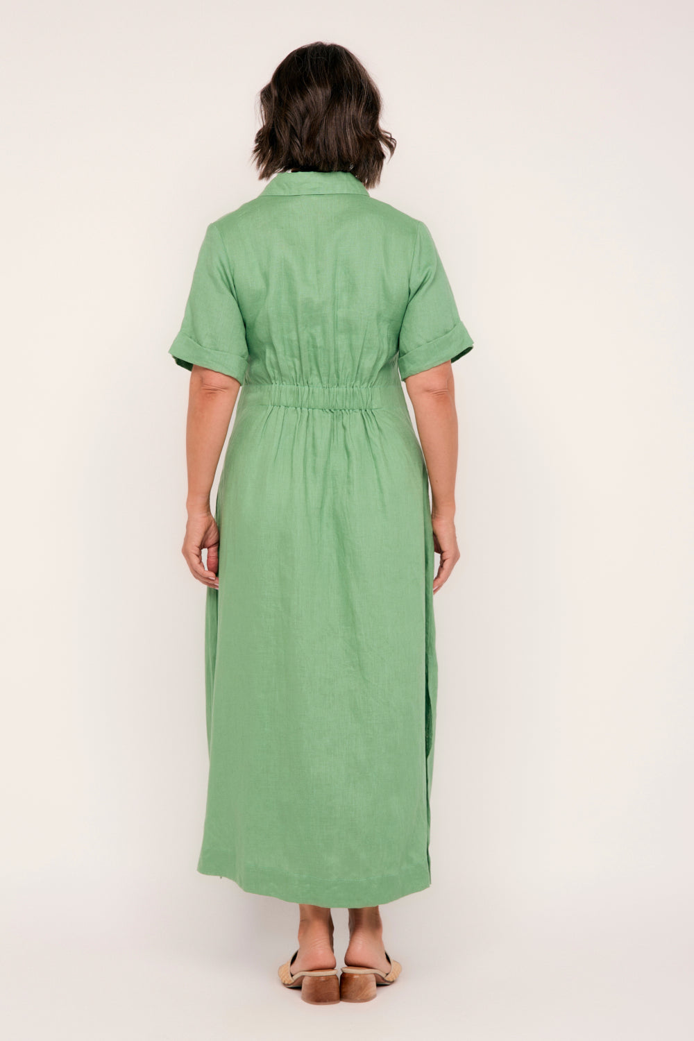 Gracie Linen Short Sleeve Shirt Dress in Jadesheen