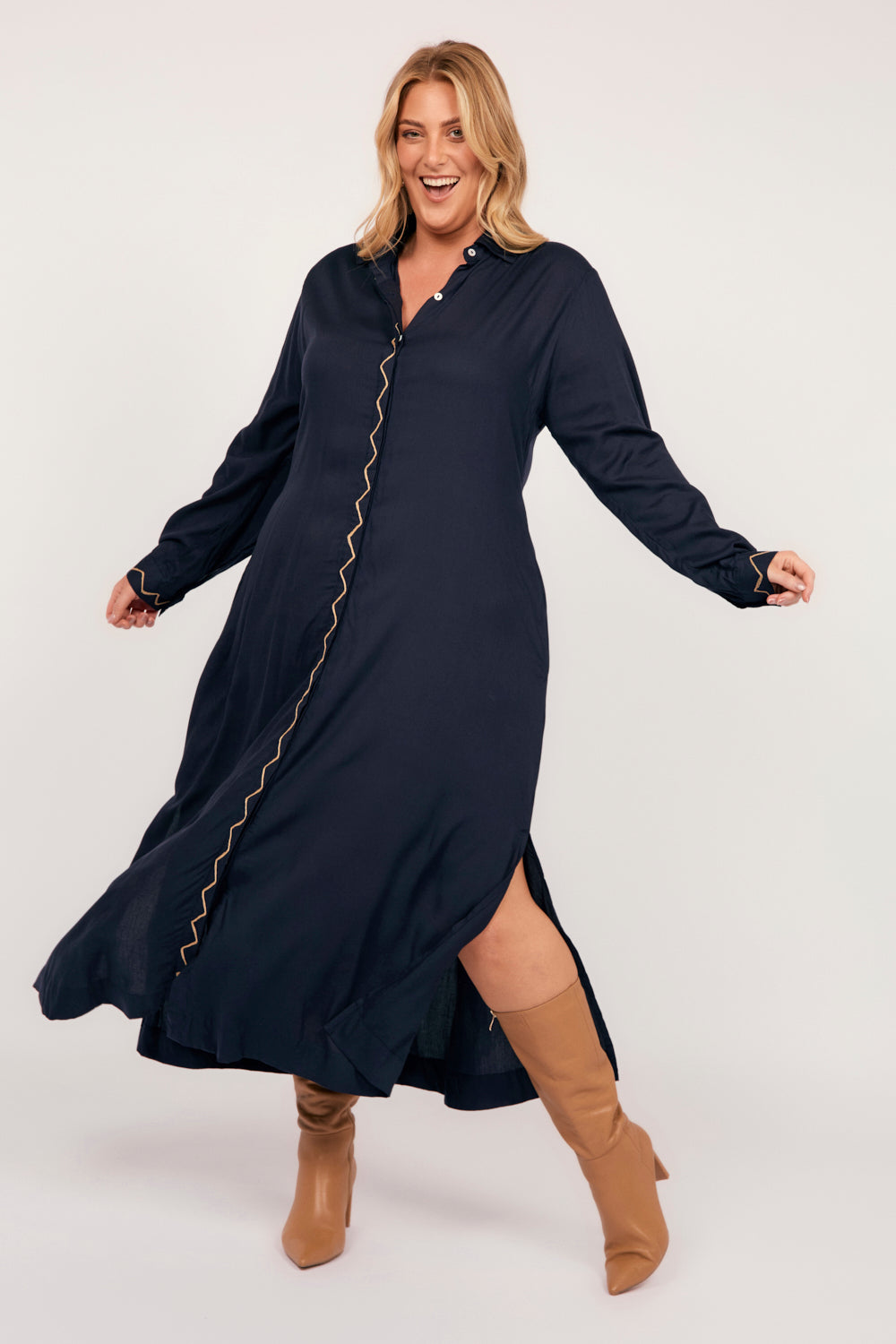 Gracie Long Sleeve Shirt Dress in Navy