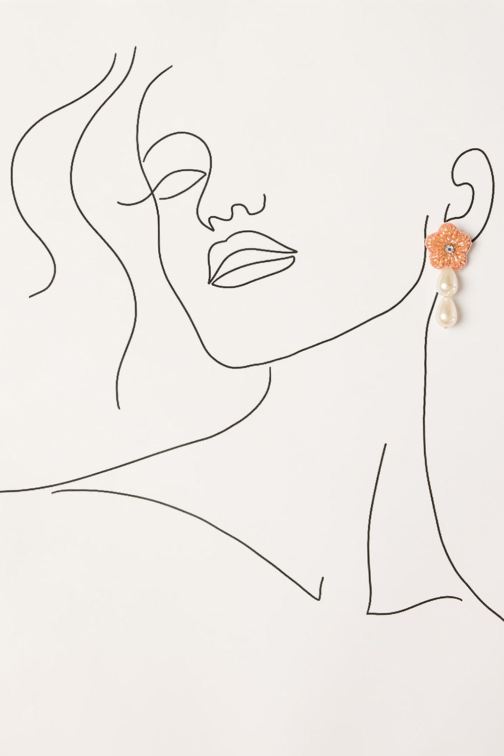 Hanging Beaded Flower Studs in Peach