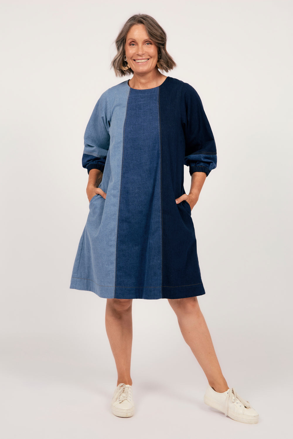 Hazel Denim Shift Dress in Patchwork