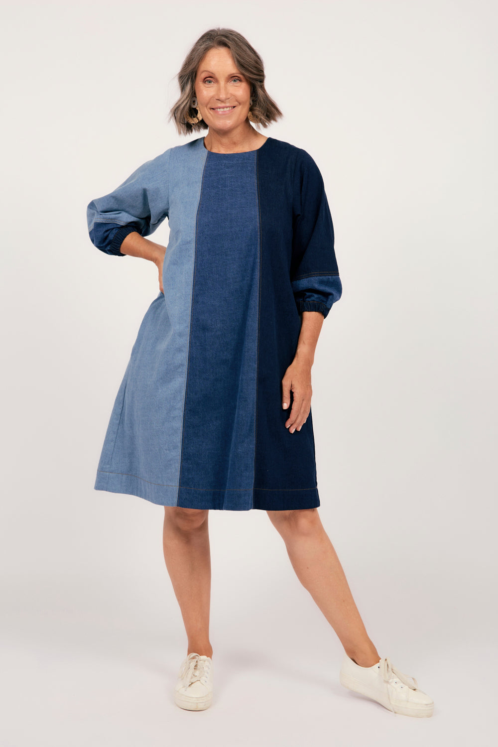 Hazel Denim Shift Dress in Patchwork