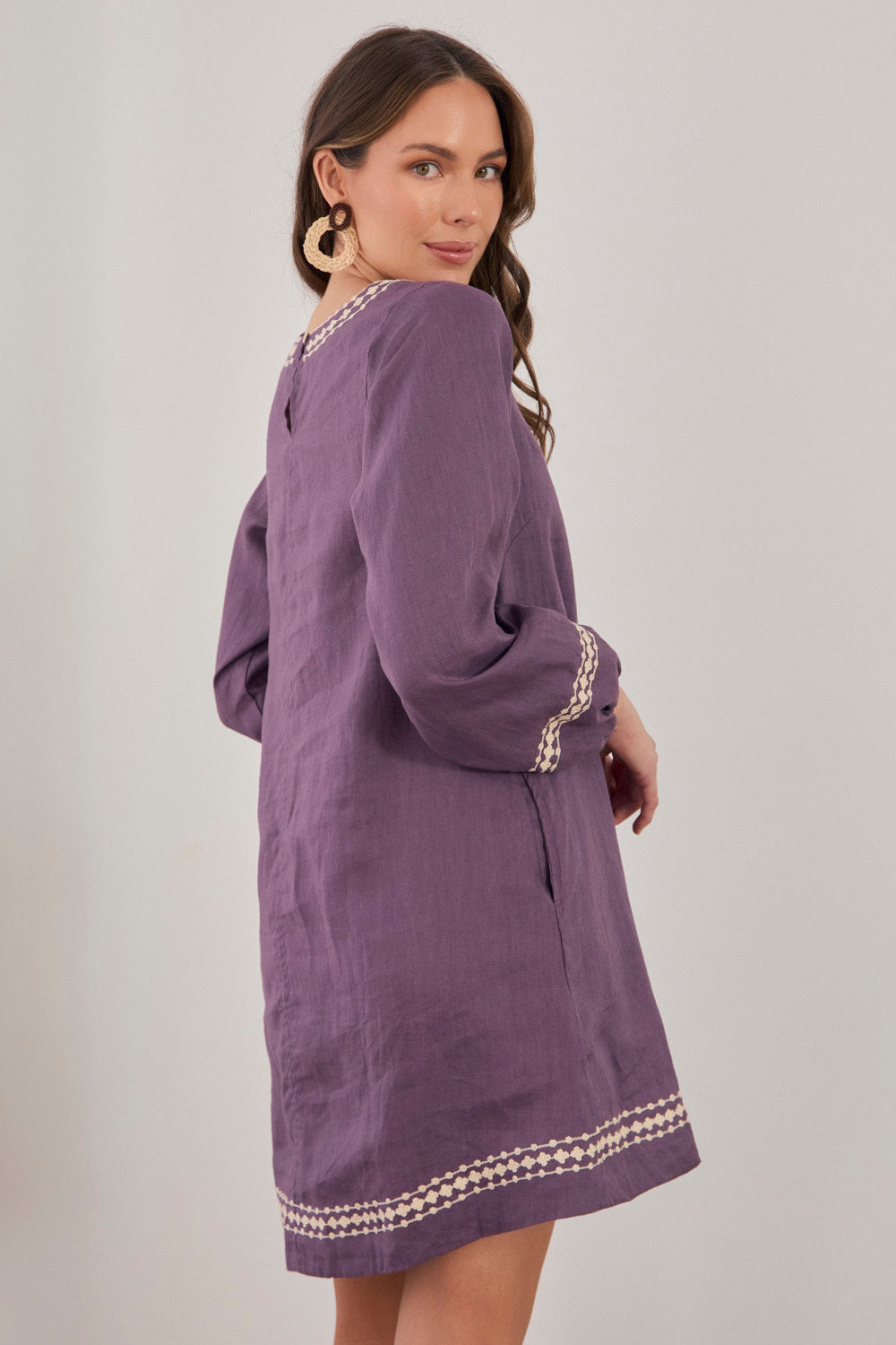 Hazel Linen Short Dress in Merlot Dream
