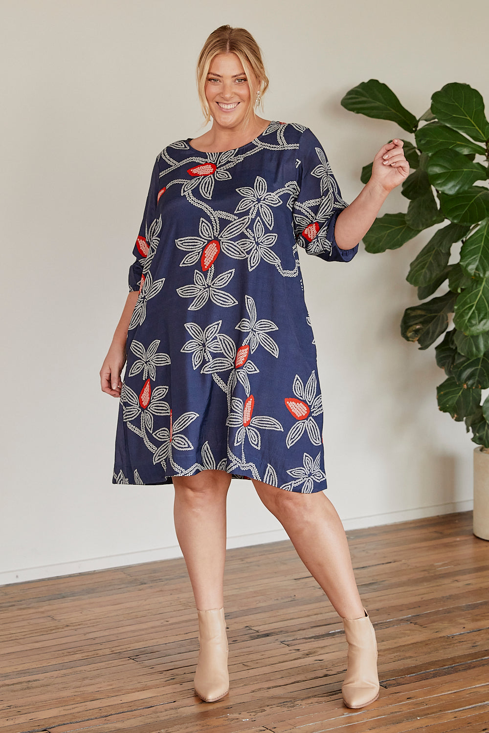 Hazel Short Shift Dress in Ikebana