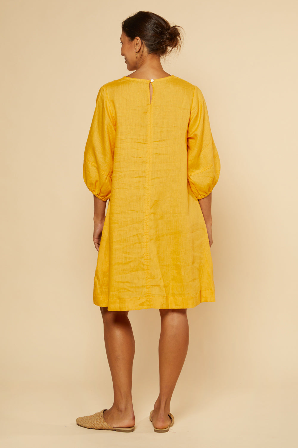 Hazel Short Shift Linen Dress in Golden Hour