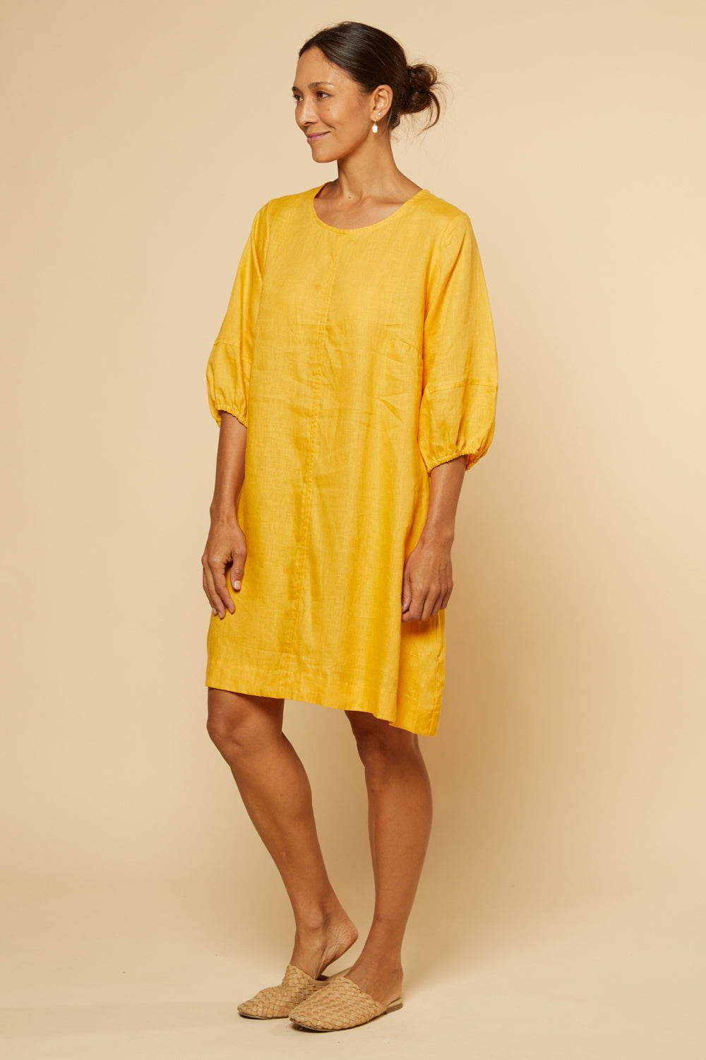 Hazel Short Shift Linen Dress in Golden Hour