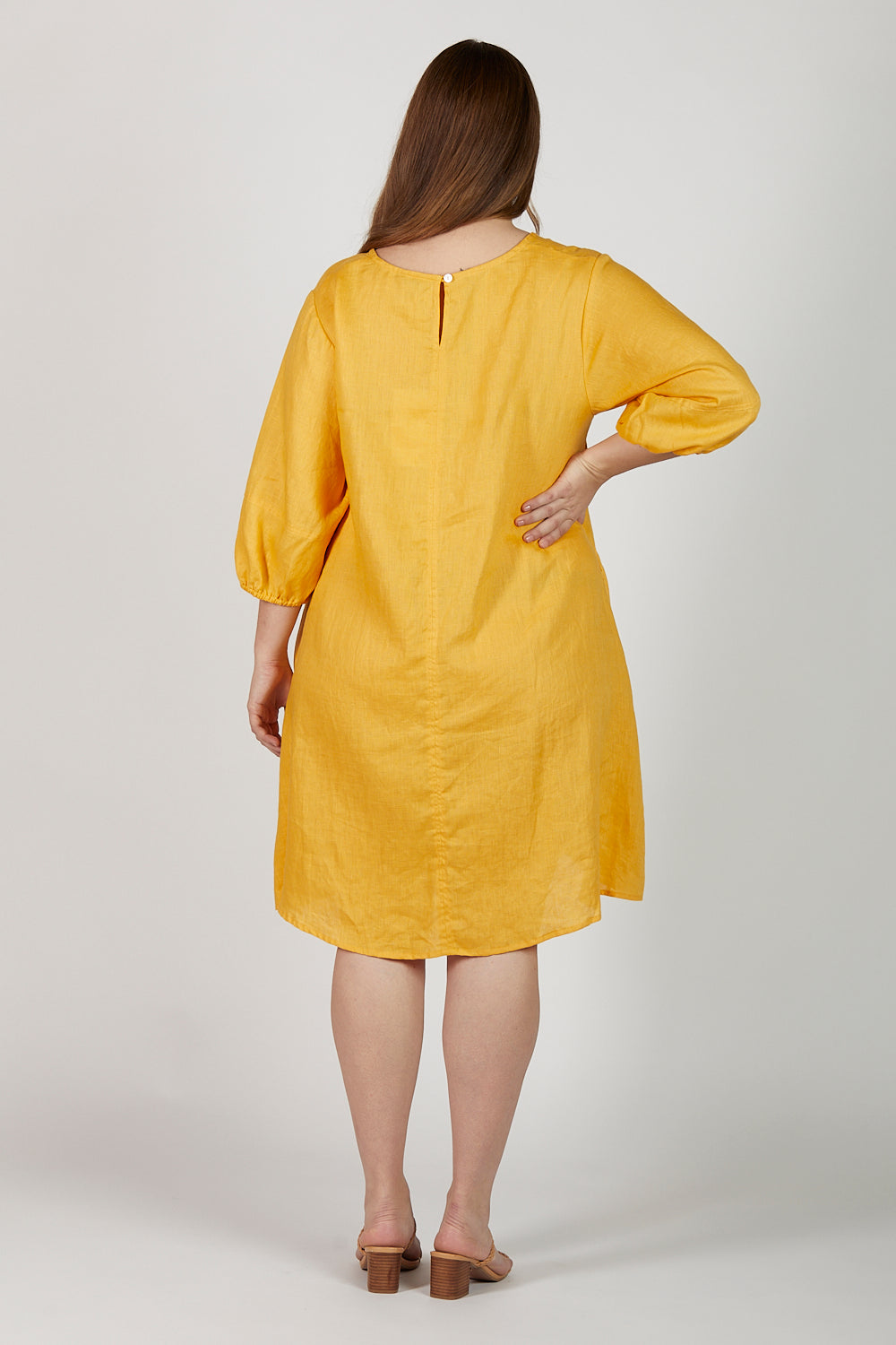 Hazel Short Shift Linen Dress in Golden Hour