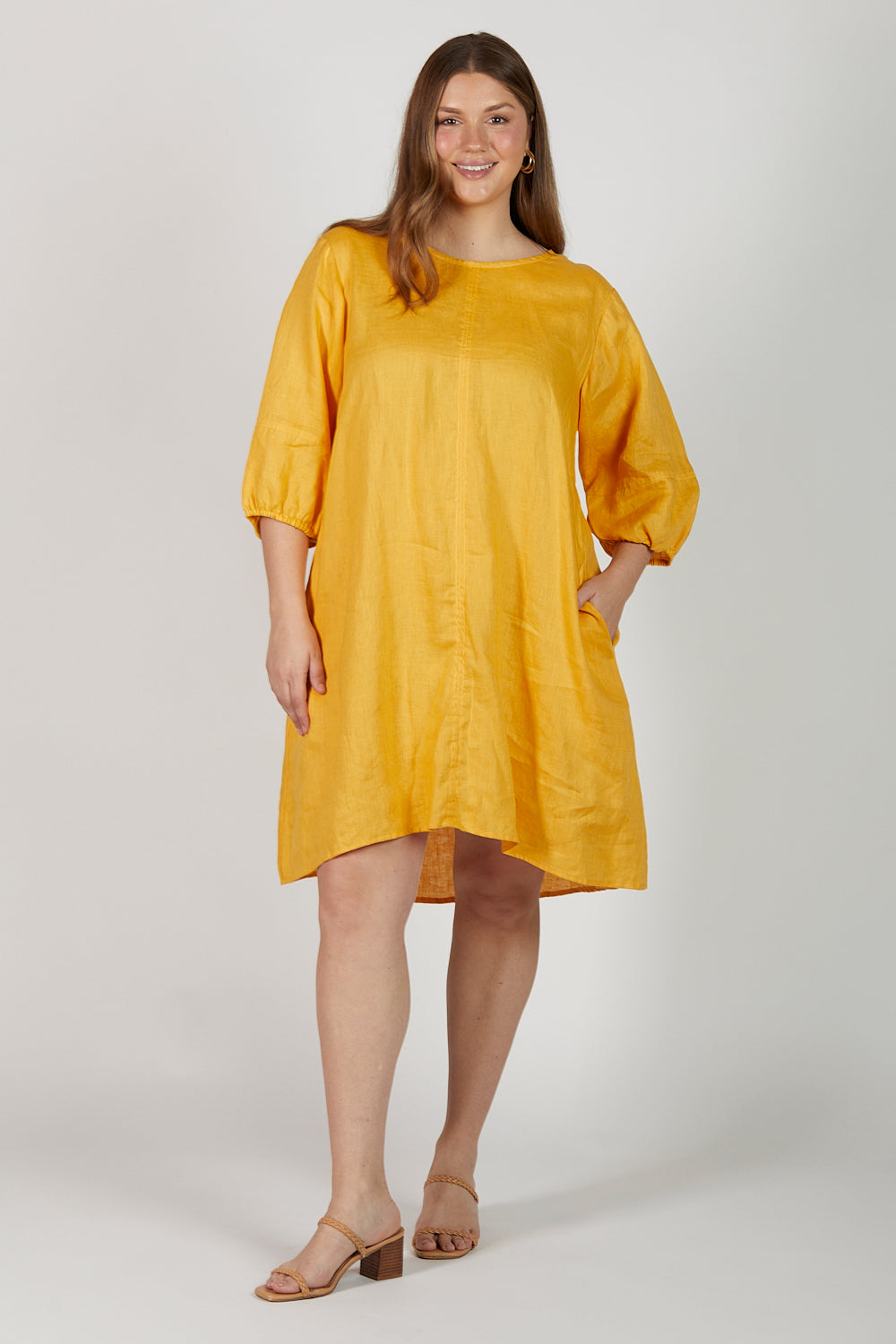 Hazel Short Shift Linen Dress in Golden Hour