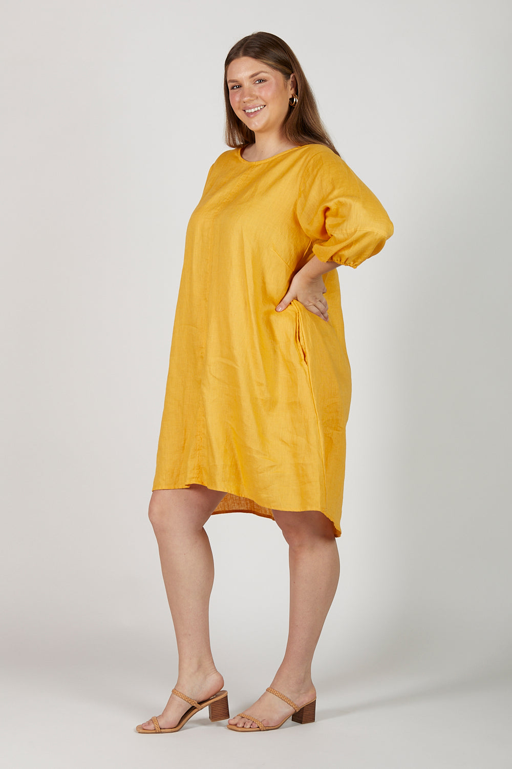 Hazel Short Shift Linen Dress in Golden Hour