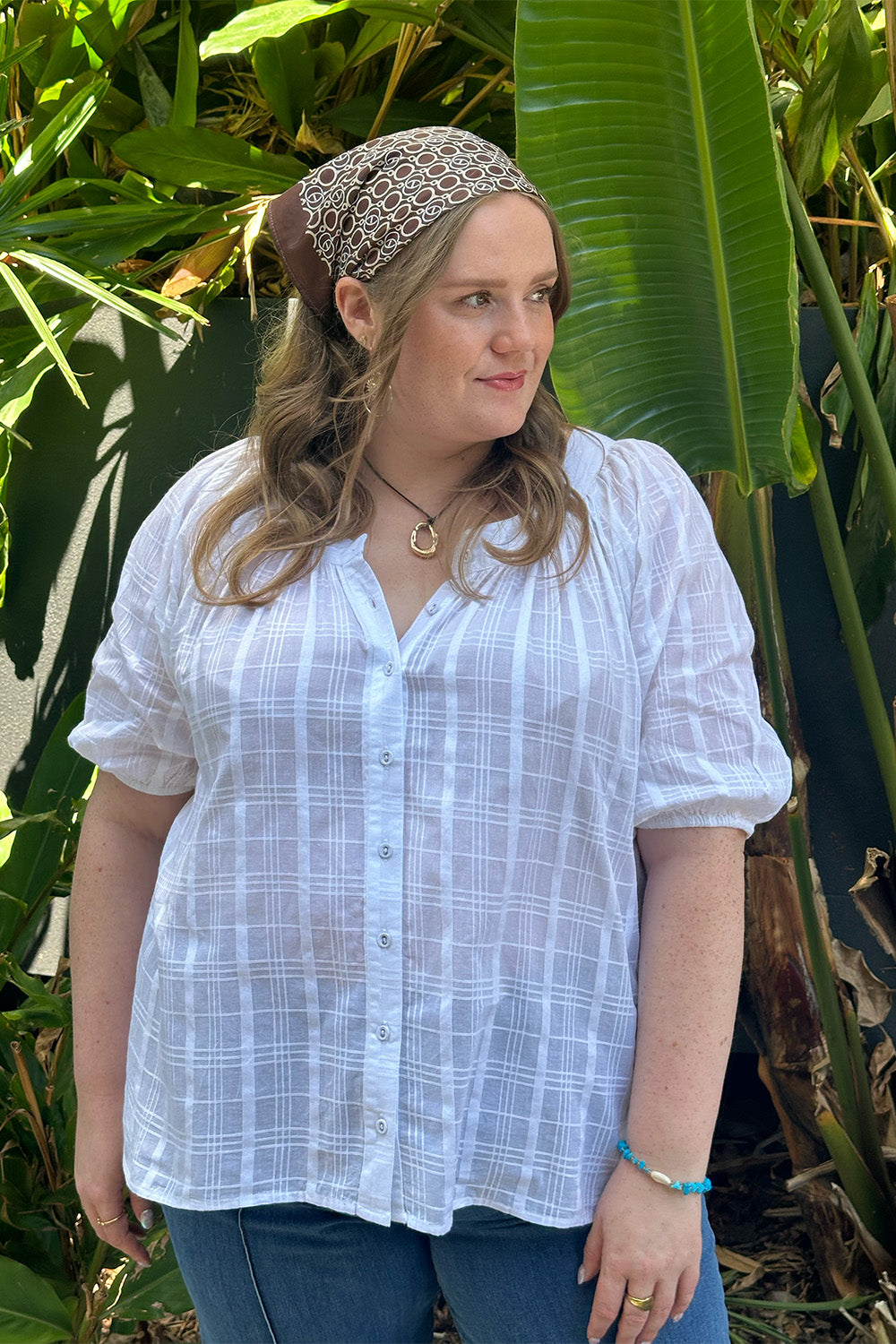 Bethan Blouse in White Dobby