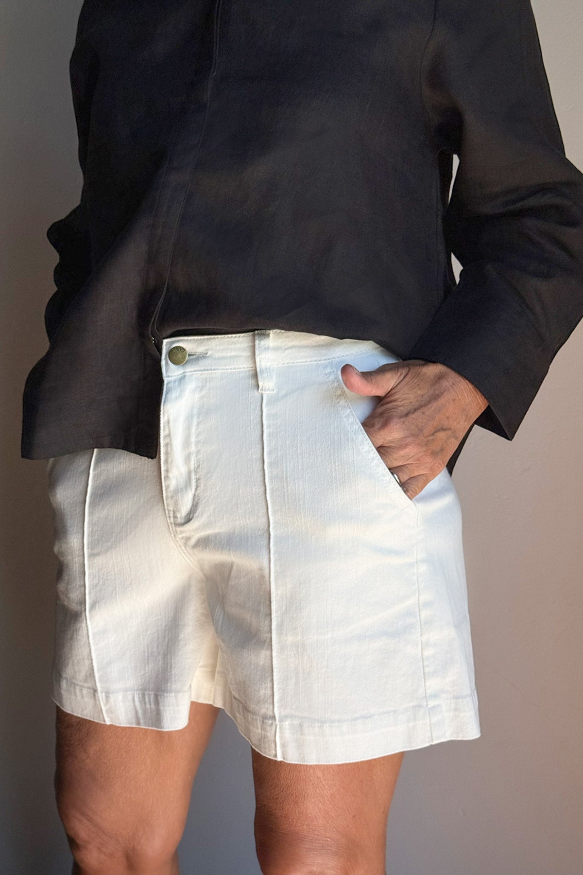 Lainey Denim A-Line Shorts in White