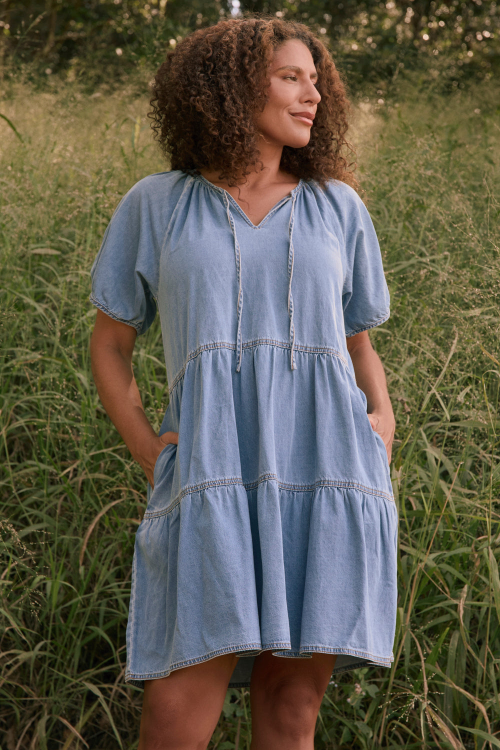 Ismay Chambray Short Dress in Light Wash