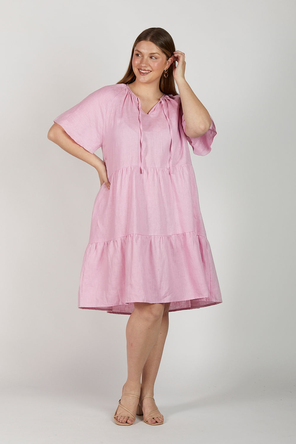 Ismay Linen Dress in Peony