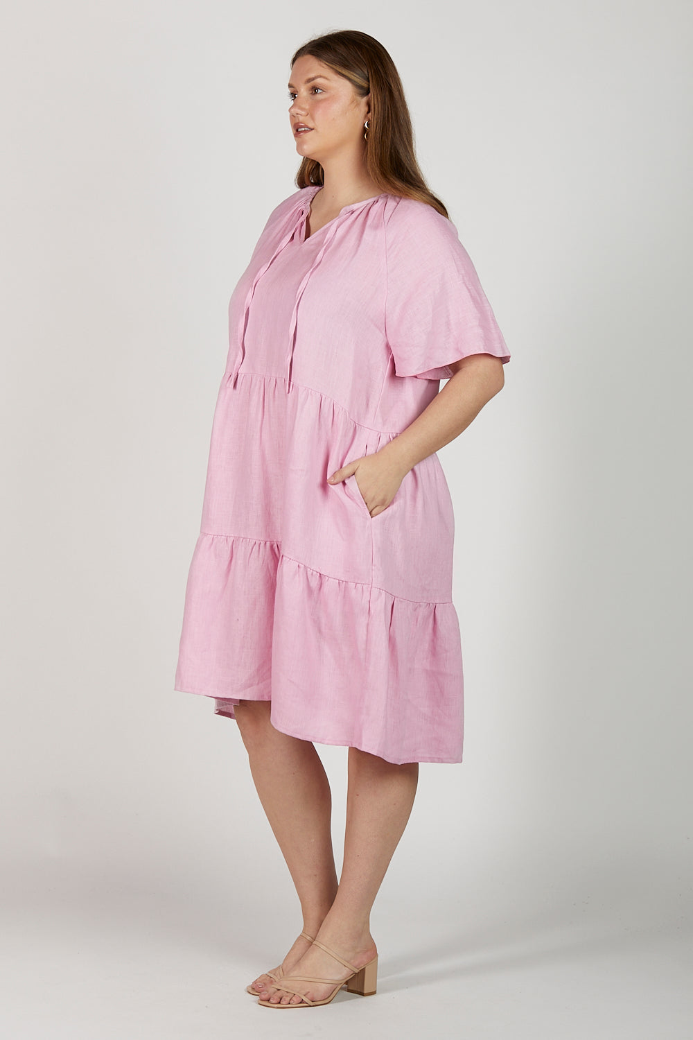 Ismay Linen Dress in Peony