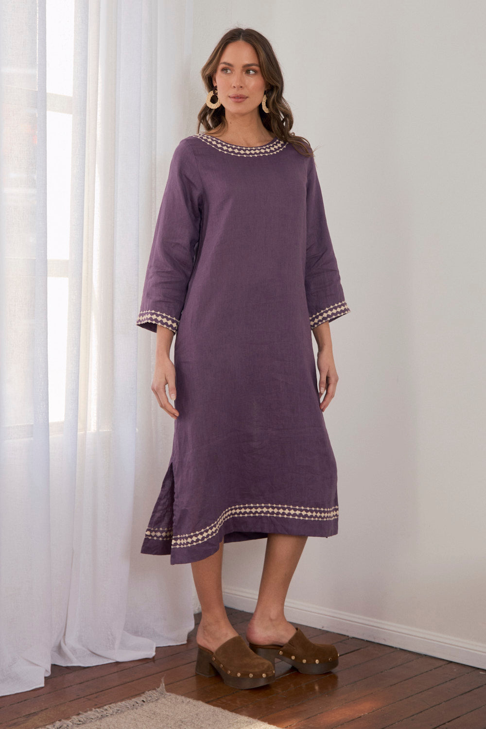 Jarla Linen Dress in Merlot Dream