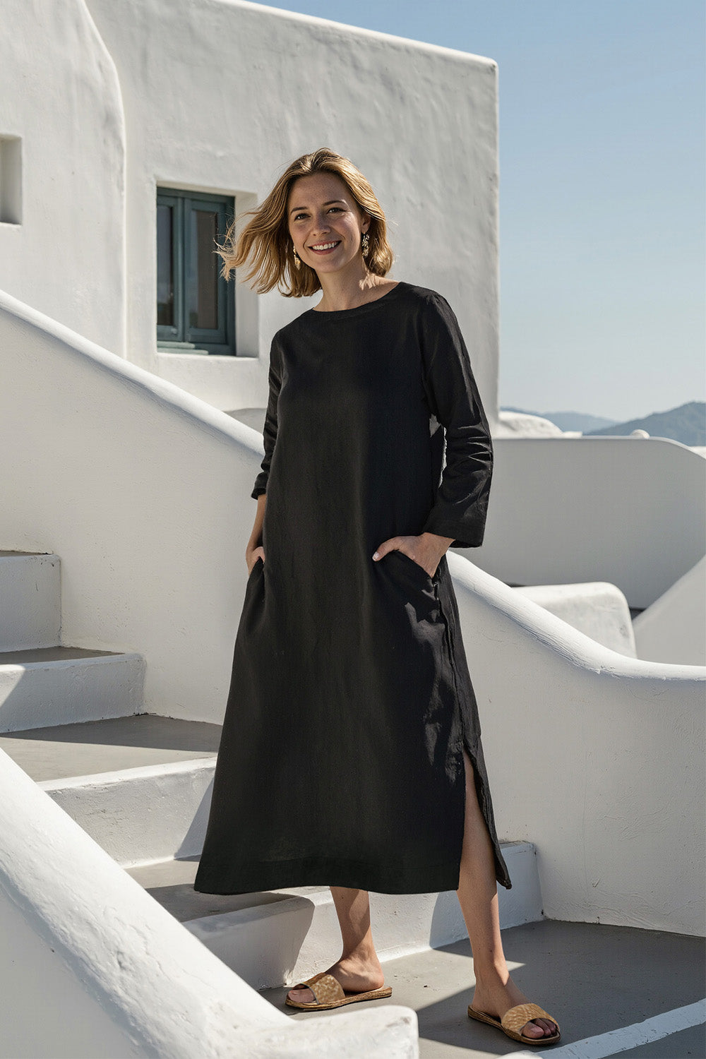 Jarla Linen Midi Dress in Black