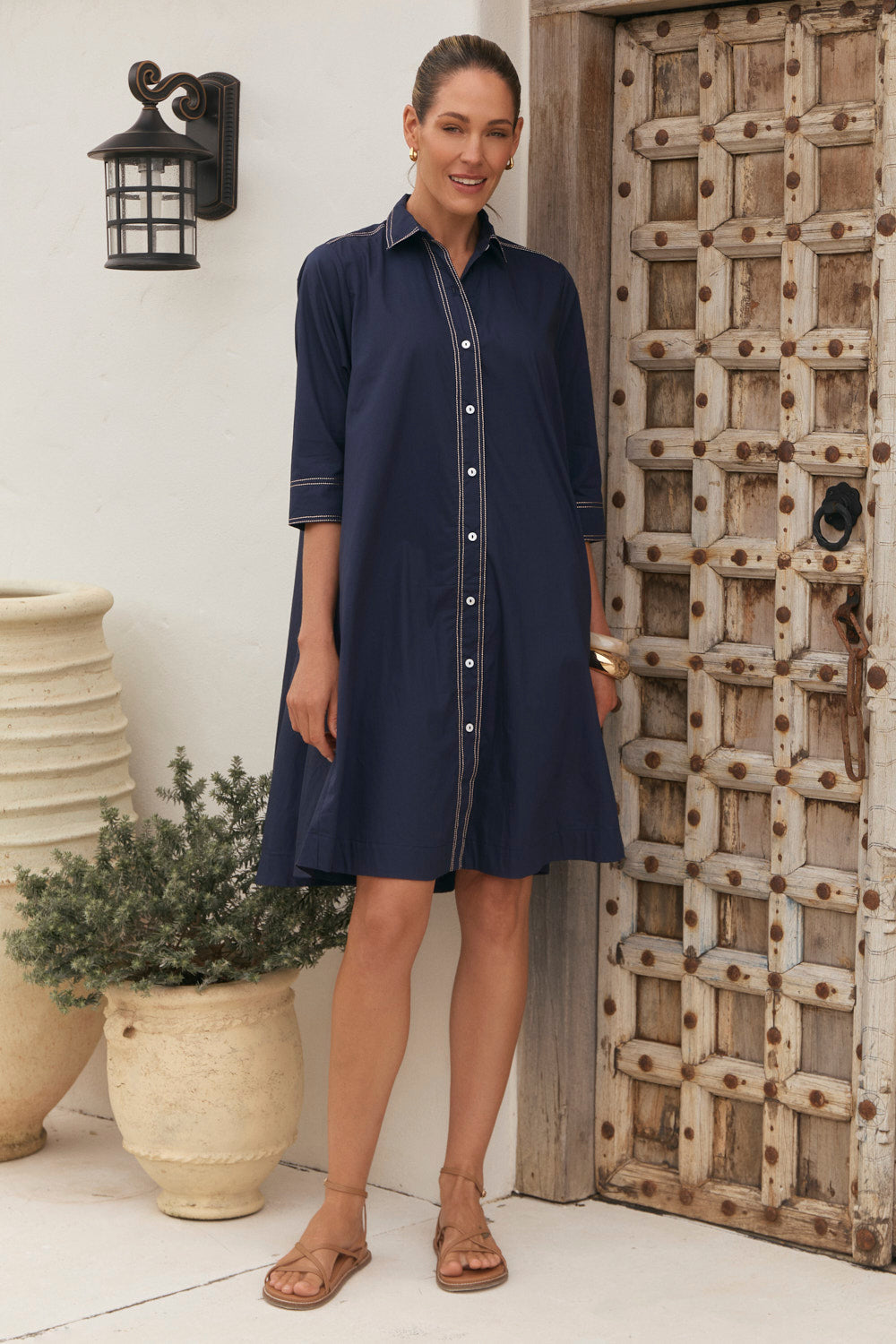 Jojo Swing Shirt Dress in Navy Poplin