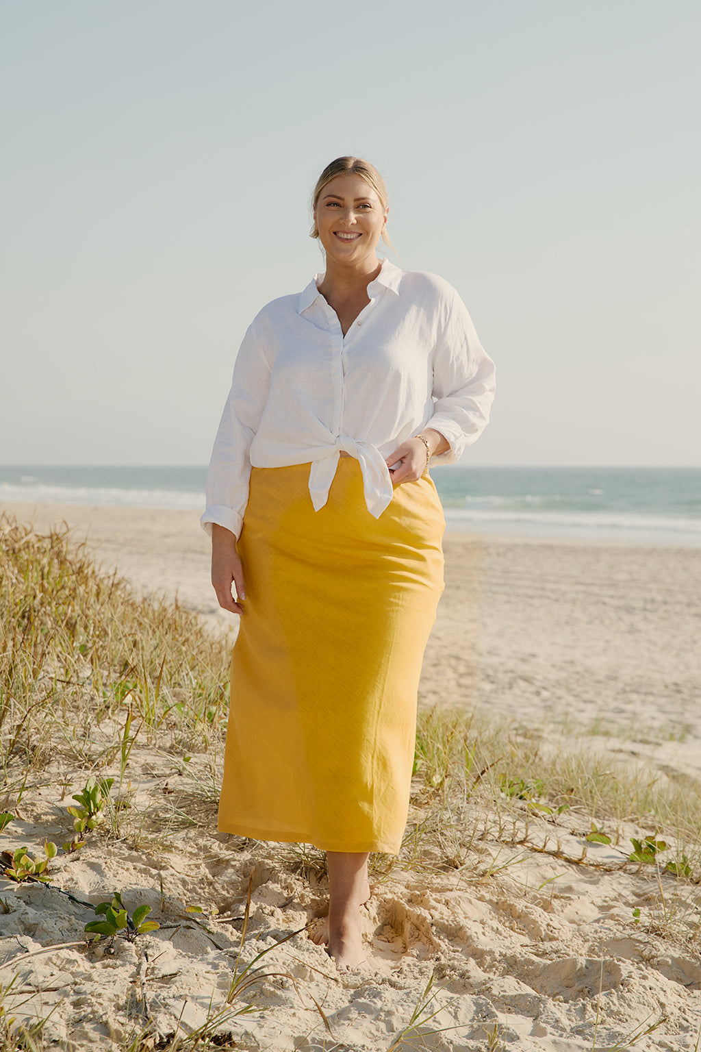 Katie Linen Bias Cut Skirt in Golden Hour