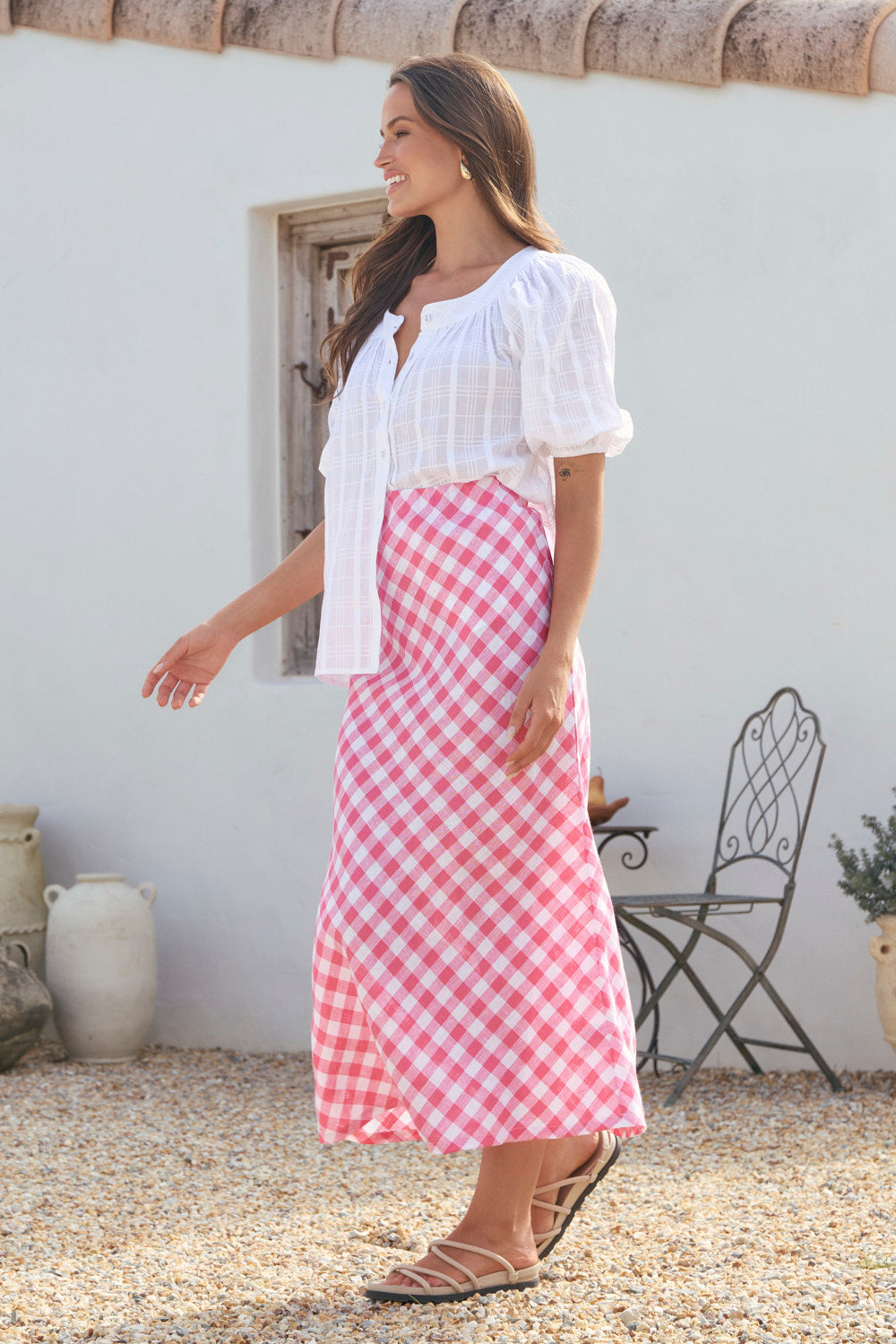 Katie Bias Cut Skirt in Treviso Pink