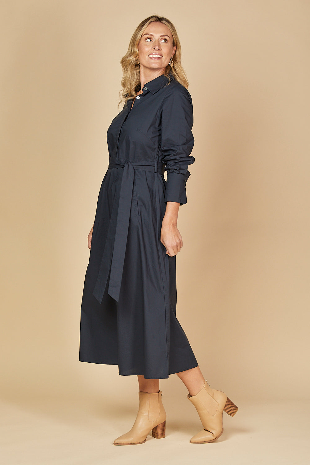 Kelly Poplin Dress in Navy