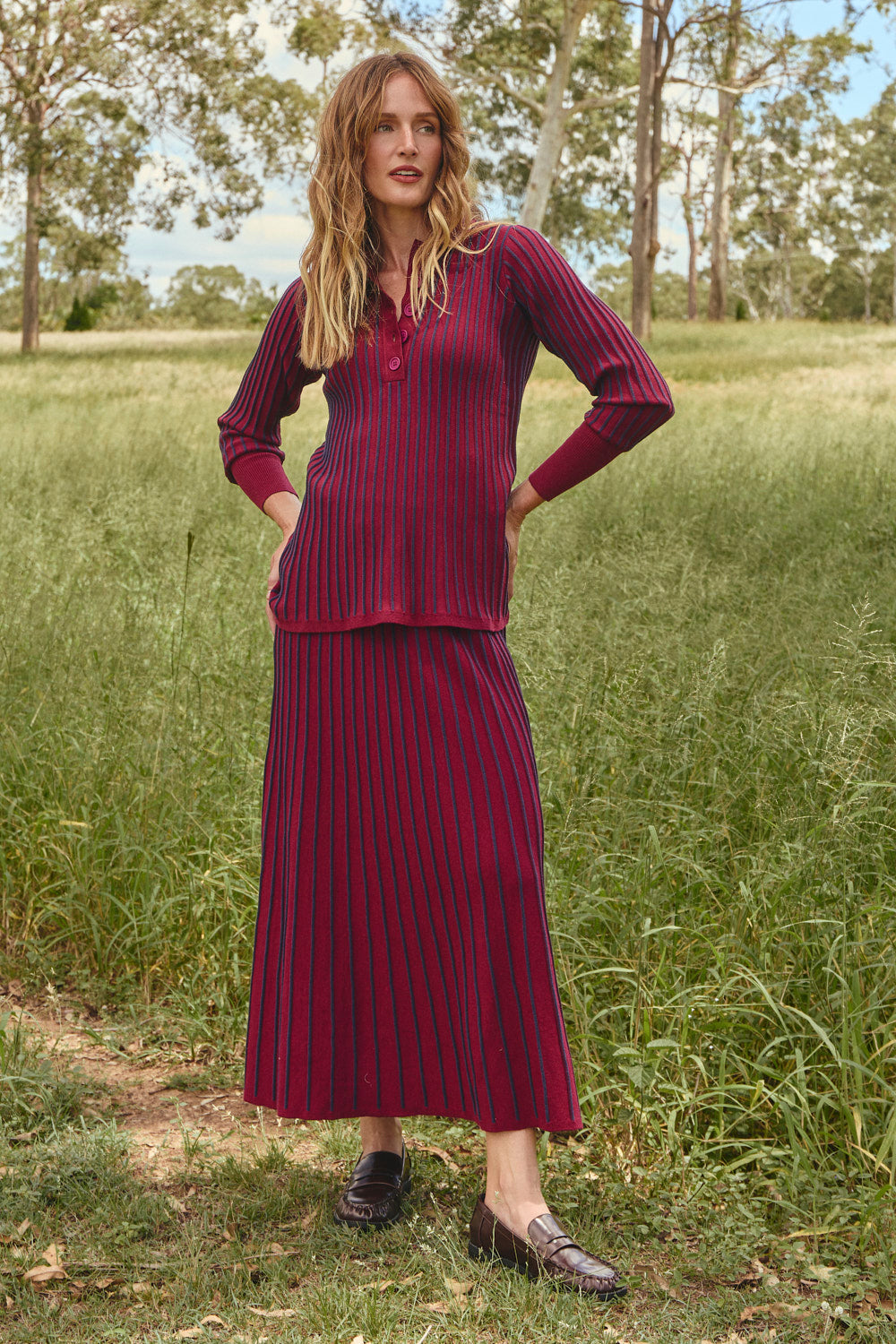 Knitted Collared Jumper in Cherry Red, Jumper - Adrift Clothing