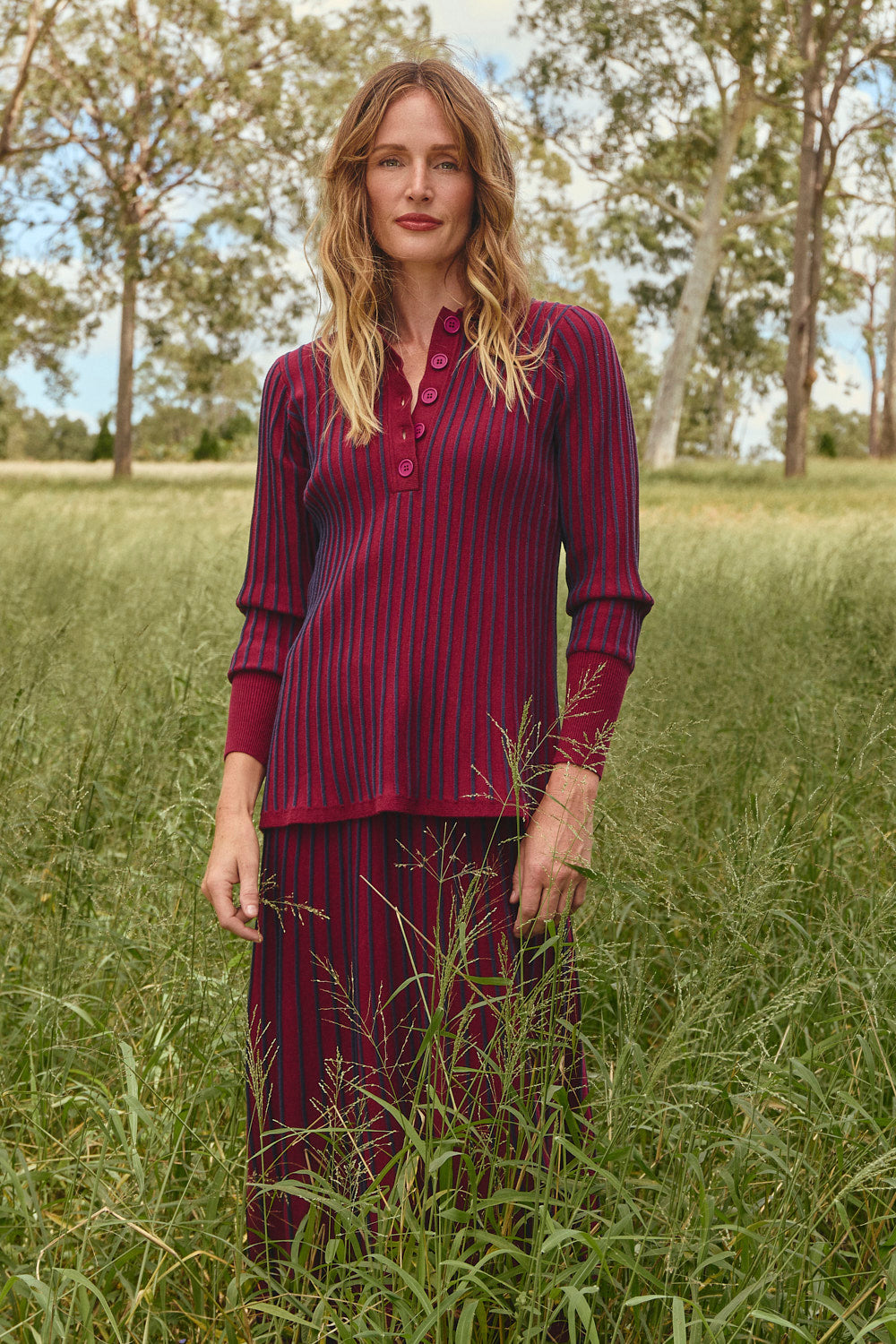 Knitted Collared Jumper in Cherry Red, Jumper - Adrift Clothing