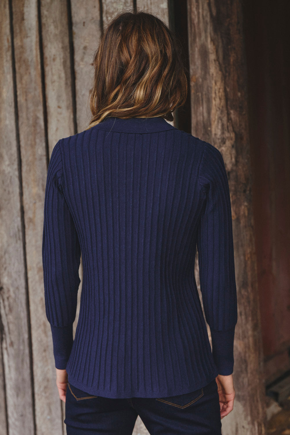 Knitted Collared Jumper in Navy, Jumper - Adrift Clothing