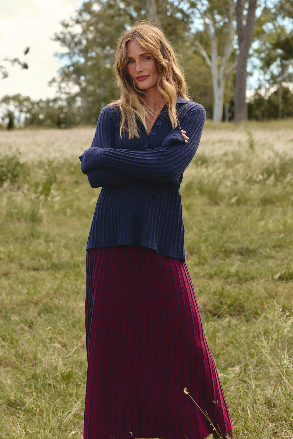 Knitted Collared Jumper in Navy, Jumper - Adrift Clothing
