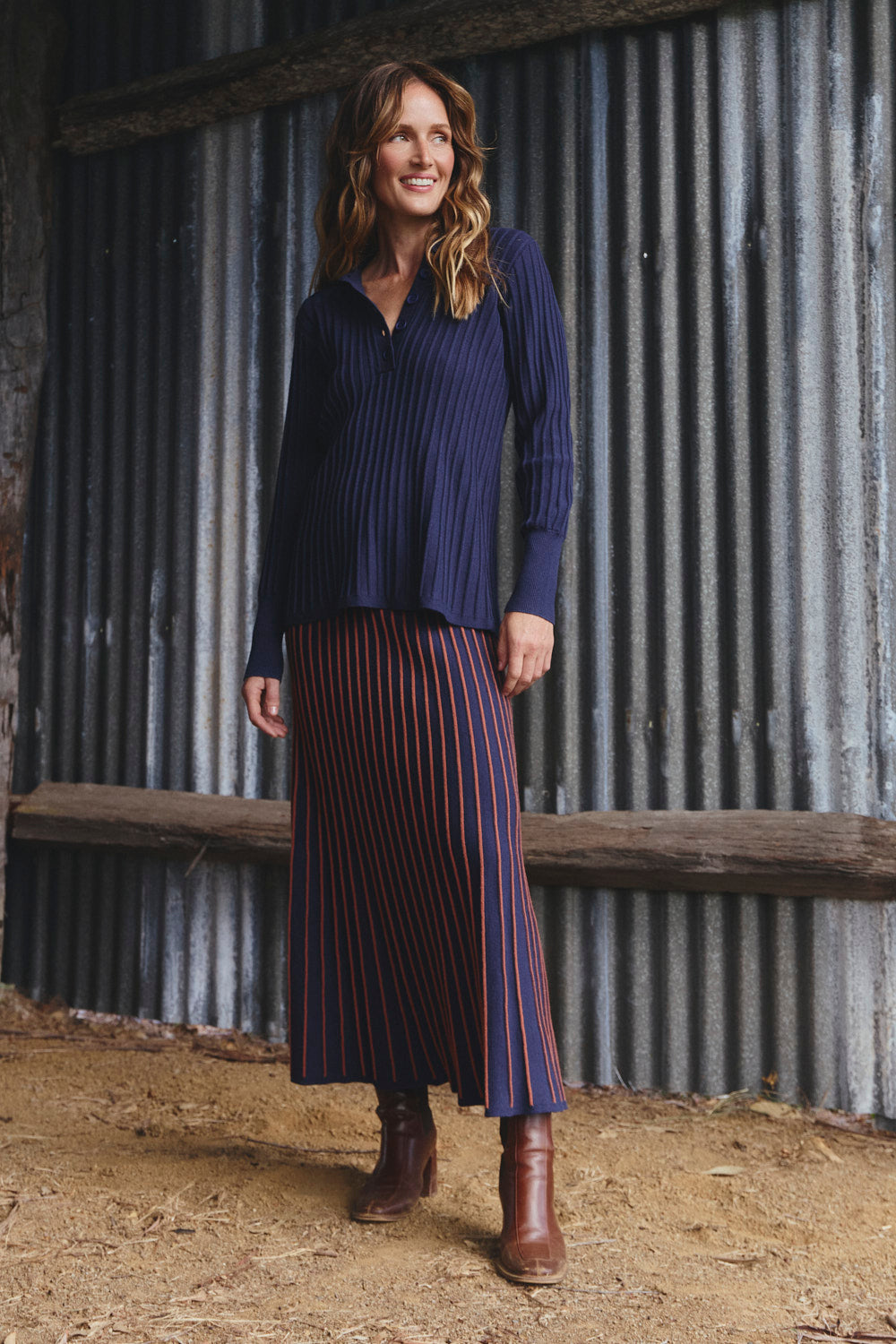 Knitted Collared Jumper in Navy, Jumper - Adrift Clothing