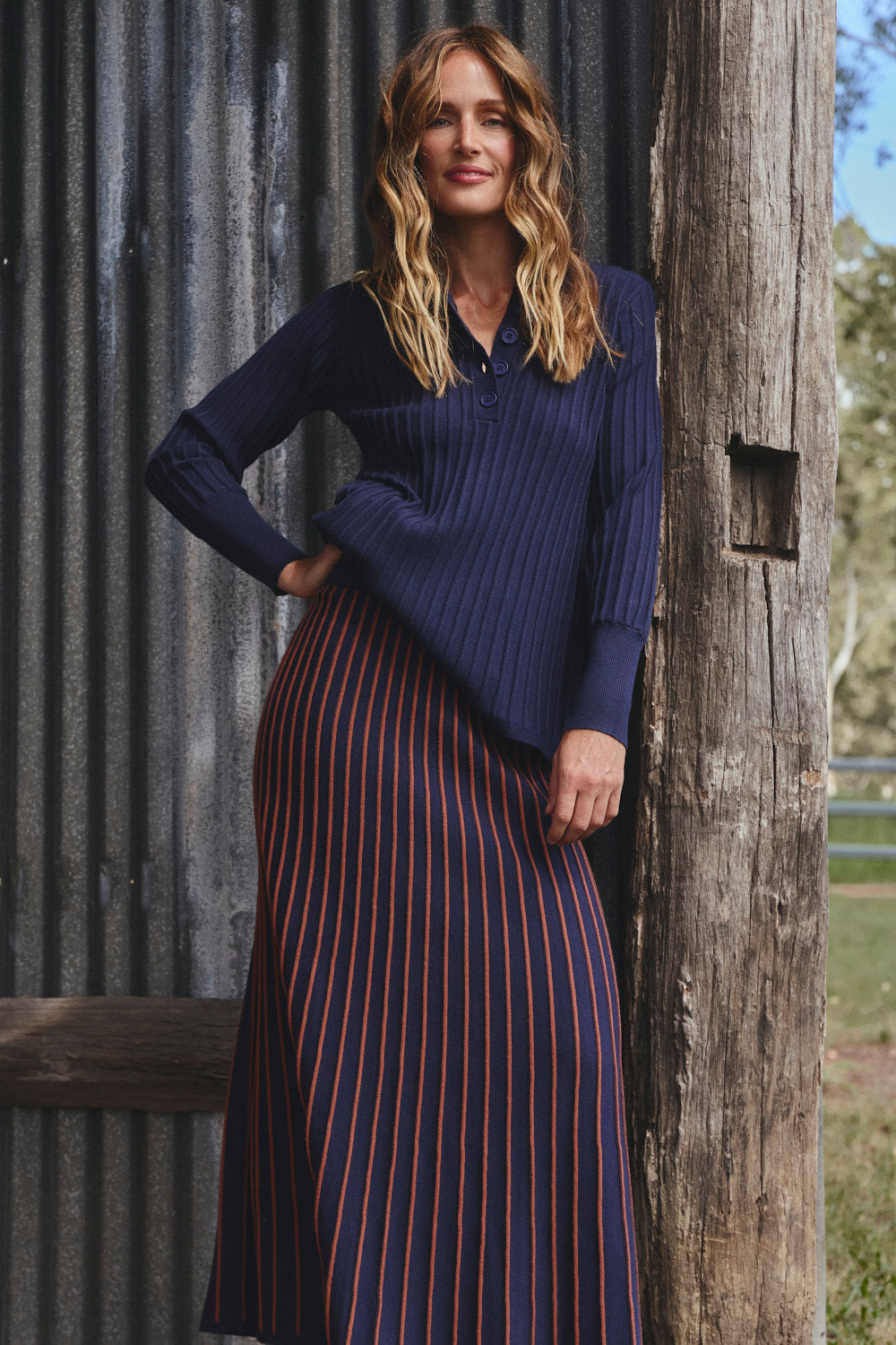 Knitted Collared Jumper in Navy, Jumper - Adrift Clothing