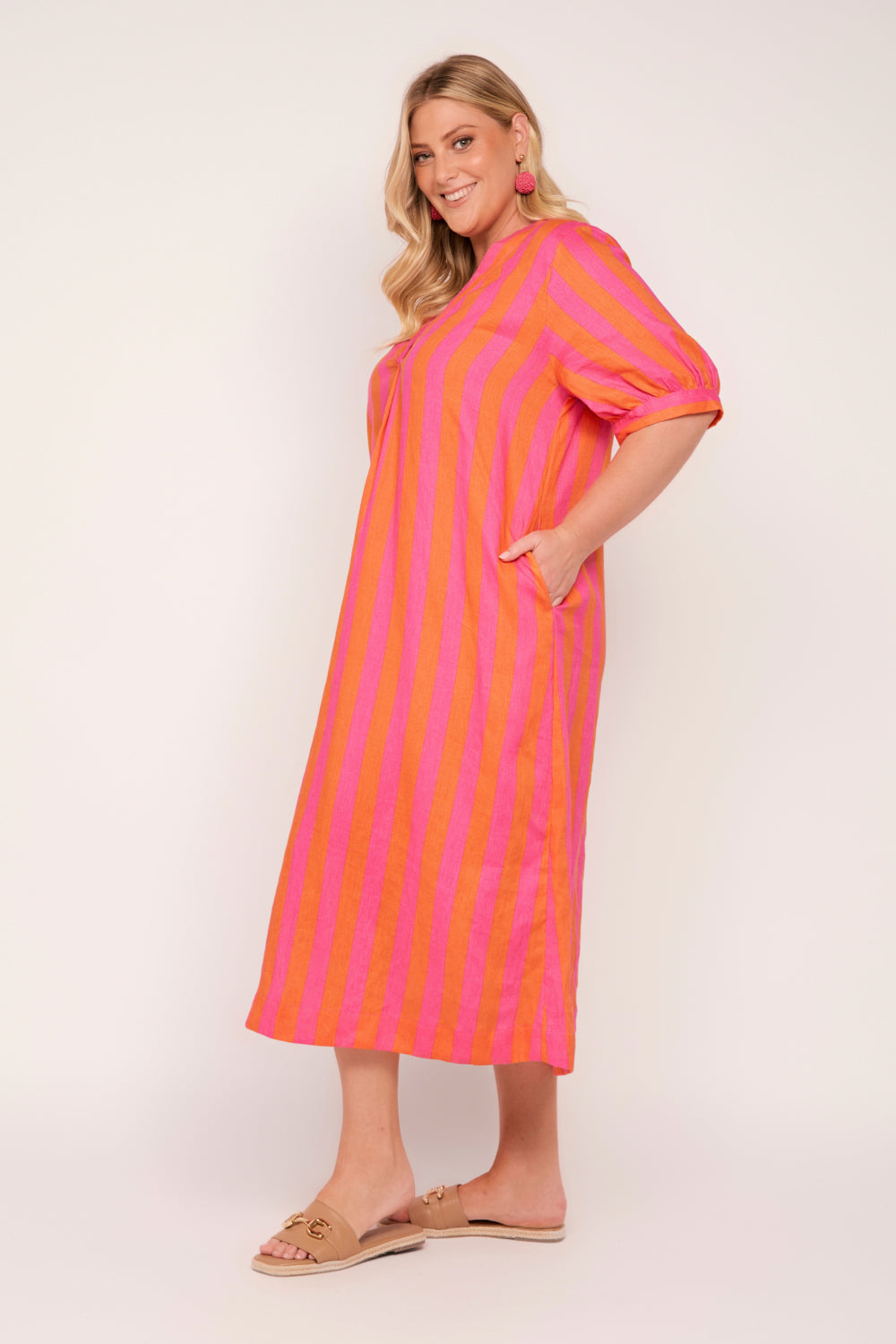 Kora A-Line Linen Midi Dress in Afterglow