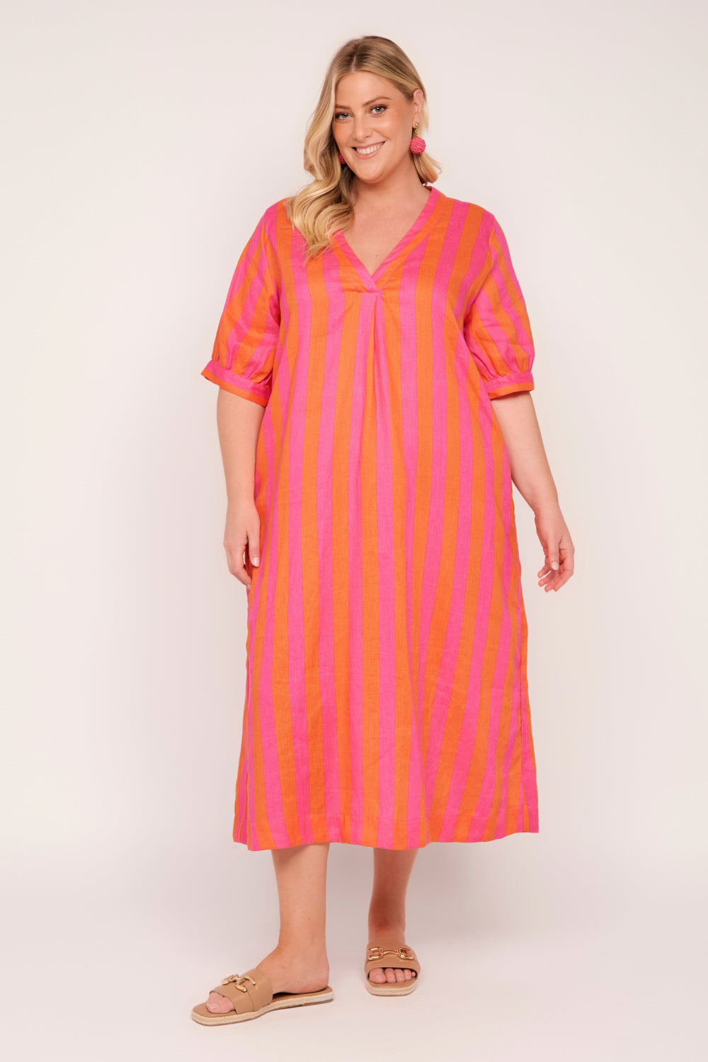 Kora A-Line Linen Midi Dress in Afterglow